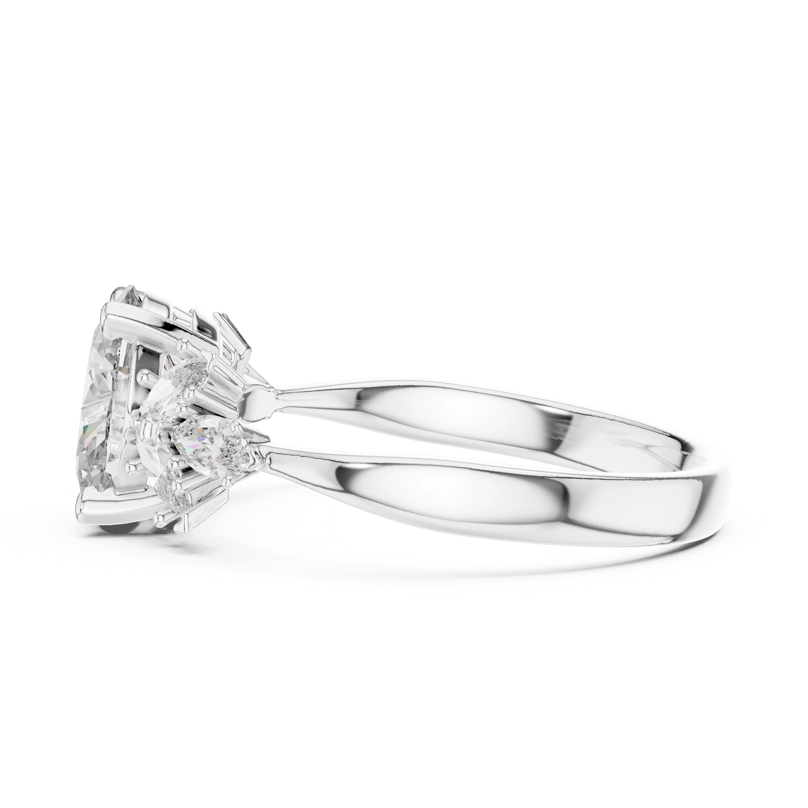 MJR001-Oval Engagement Ring with Floral Side Stones