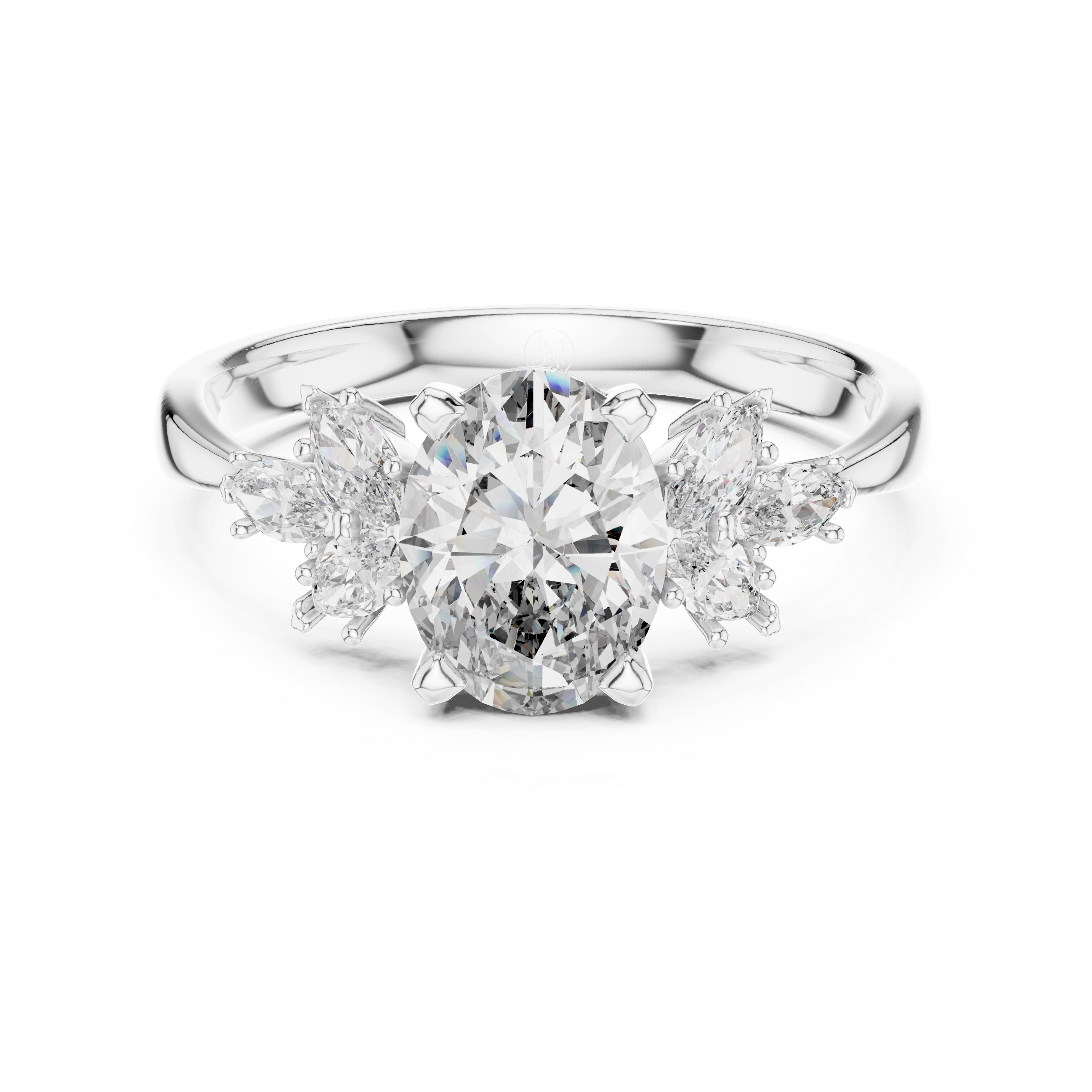 MJR001-Oval Engagement Ring with Floral Side Stones
