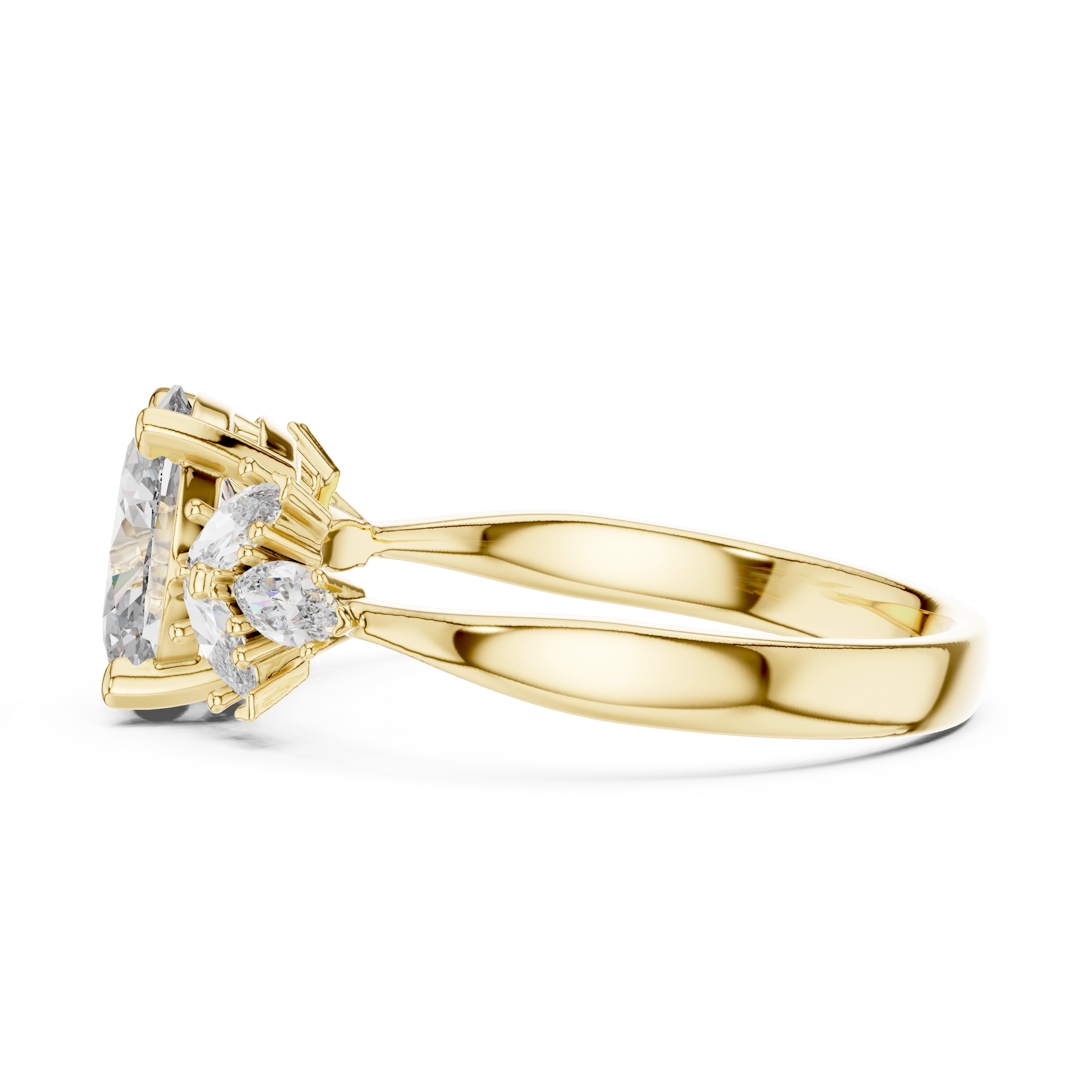 MJR001-Oval Engagement Ring with Floral Side Stones