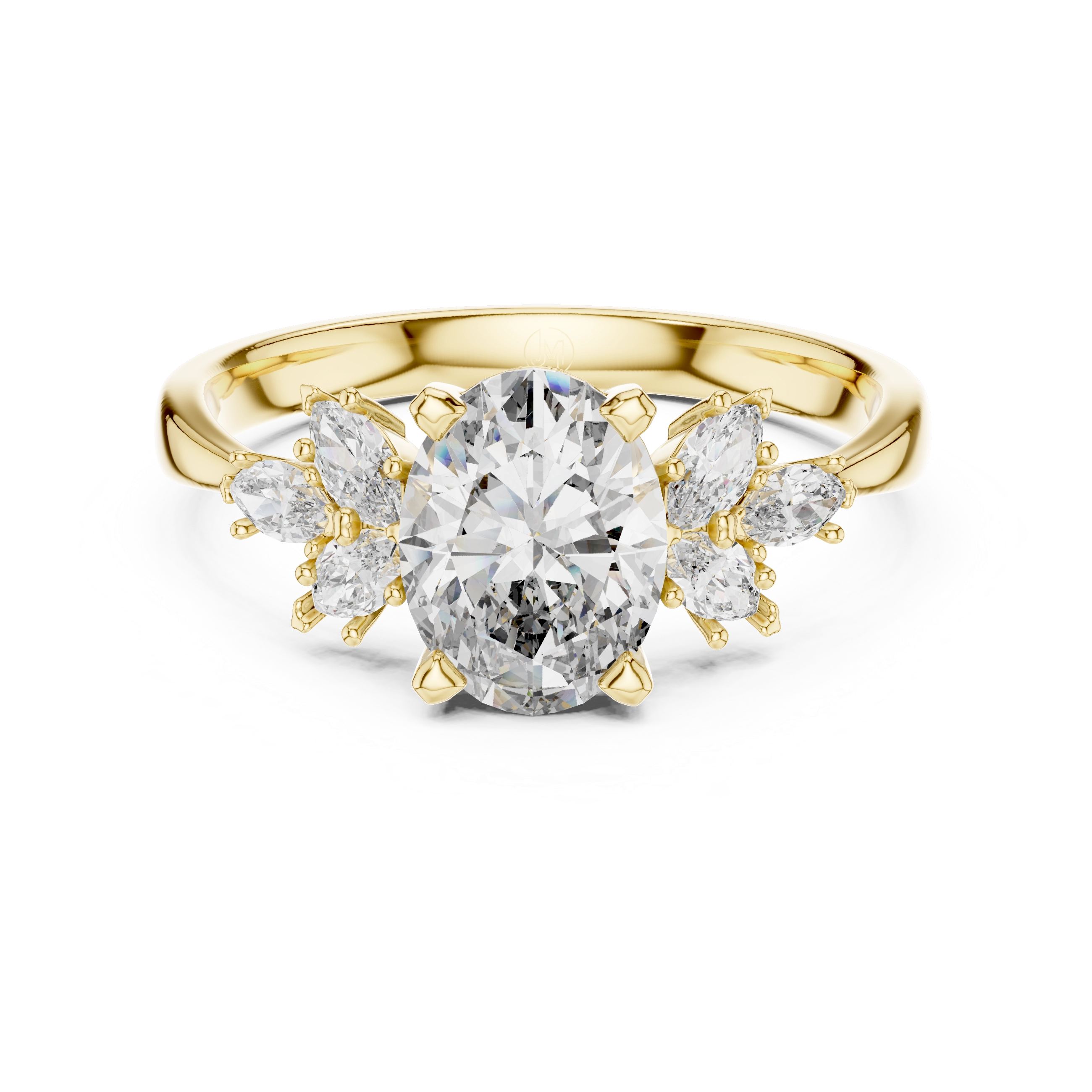 MJR001-Oval Engagement Ring with Floral Side Stones