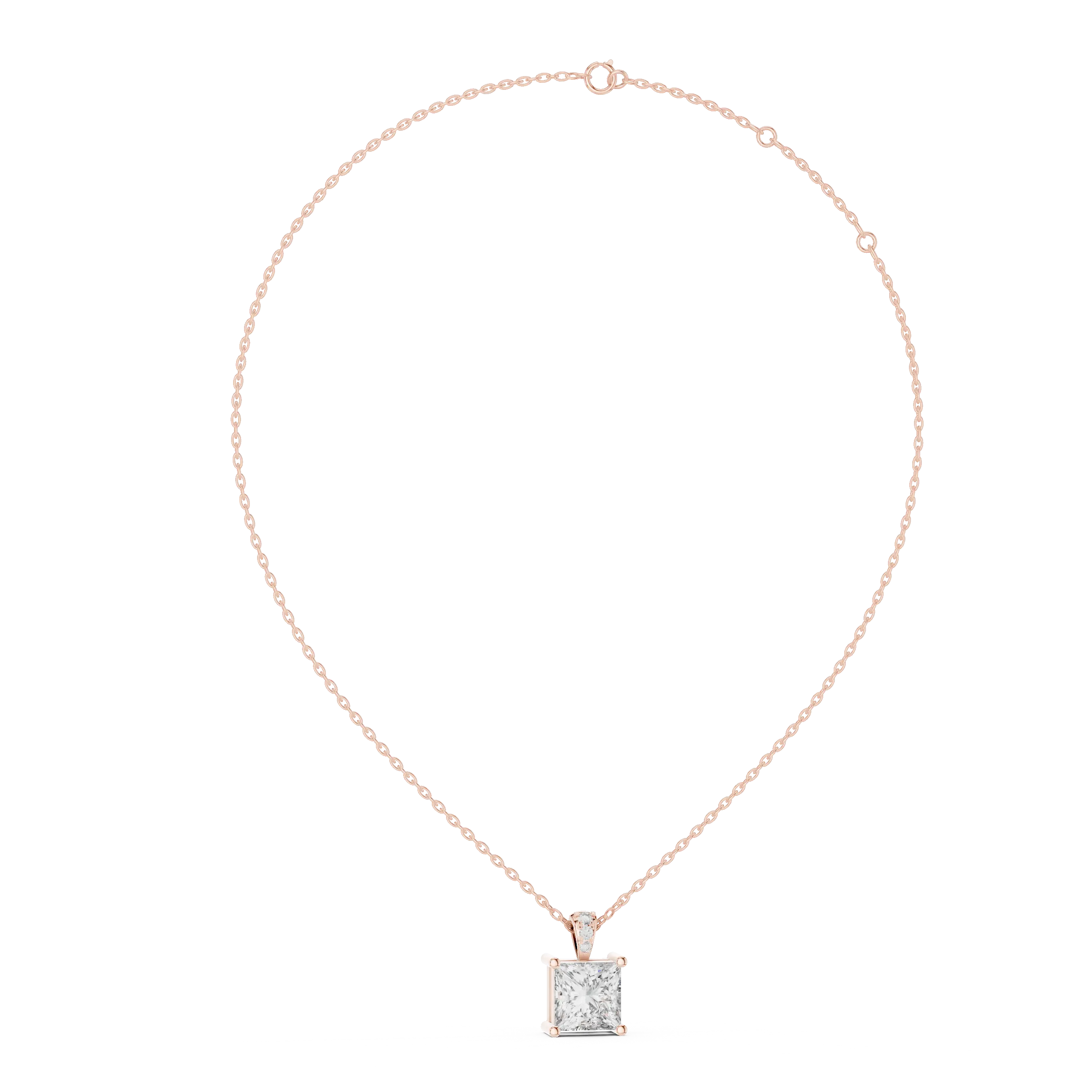 MJP09 - Princess-Cut Solitaire Pendant with Pave Accent Bail
