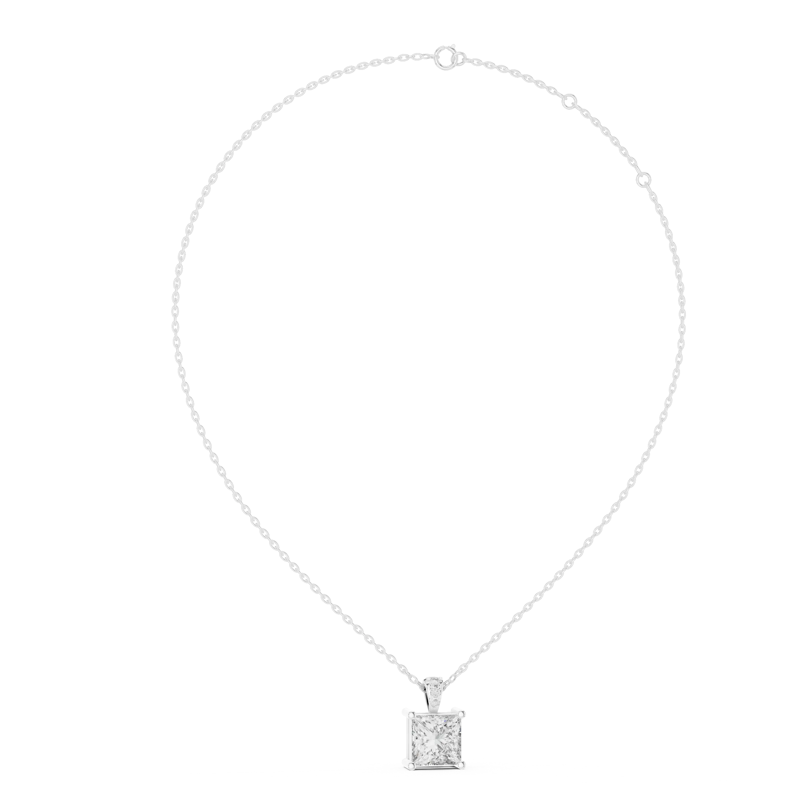 MJP09 - Princess-Cut Solitaire Pendant with Pave Accent Bail