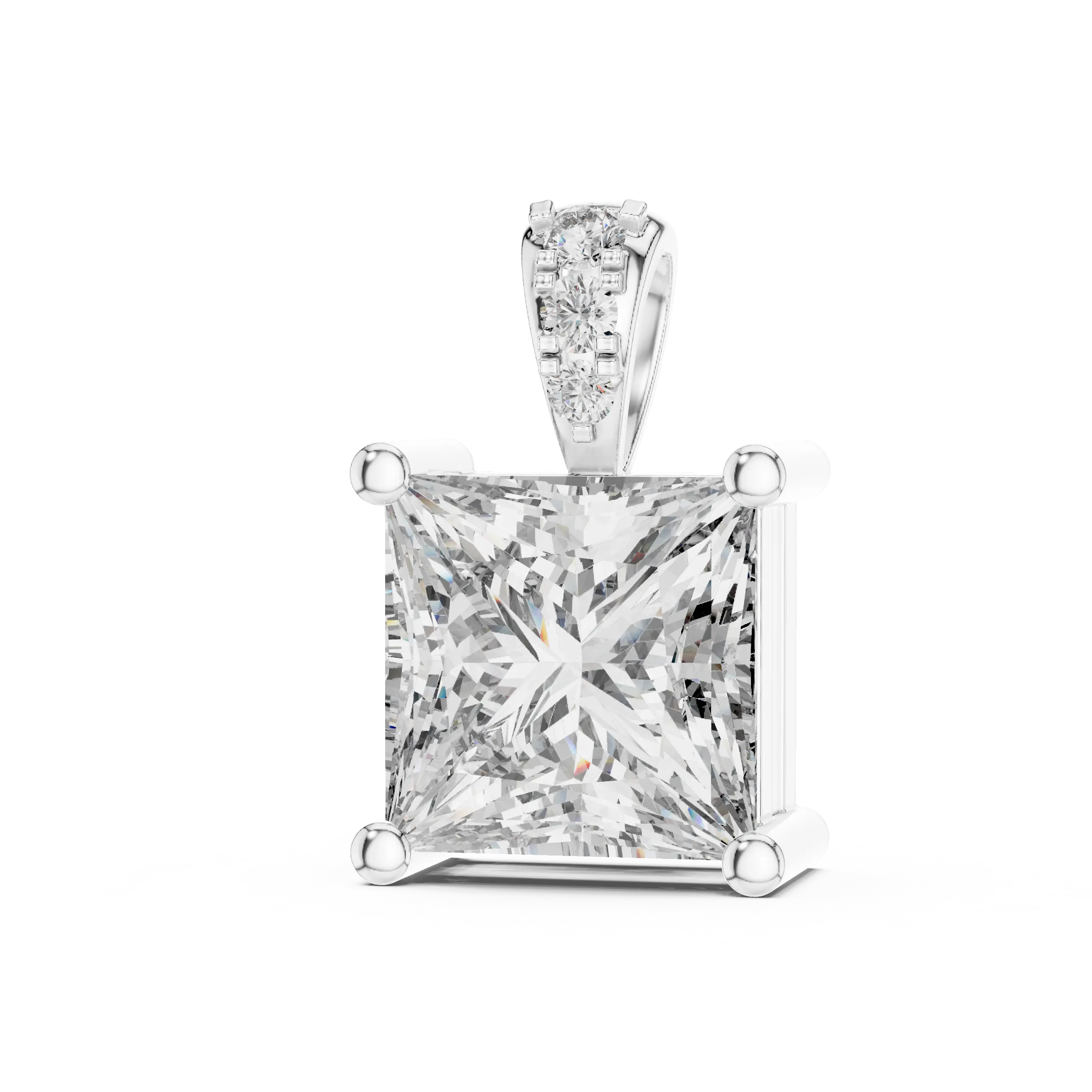 MJP09 - Princess-Cut Solitaire Pendant with Pave Accent Bail