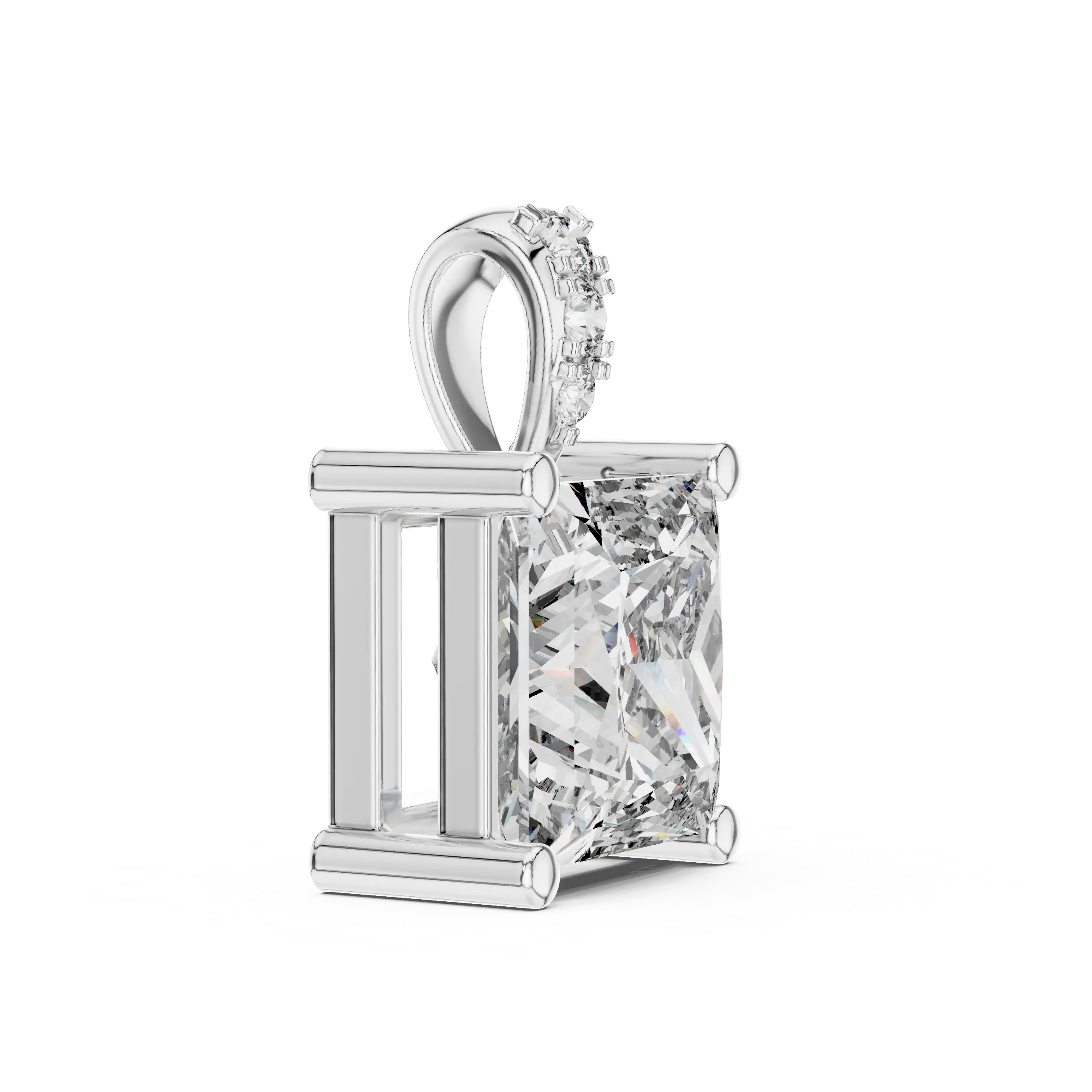 MJP09 - Princess-Cut Solitaire Pendant with Pave Accent Bail