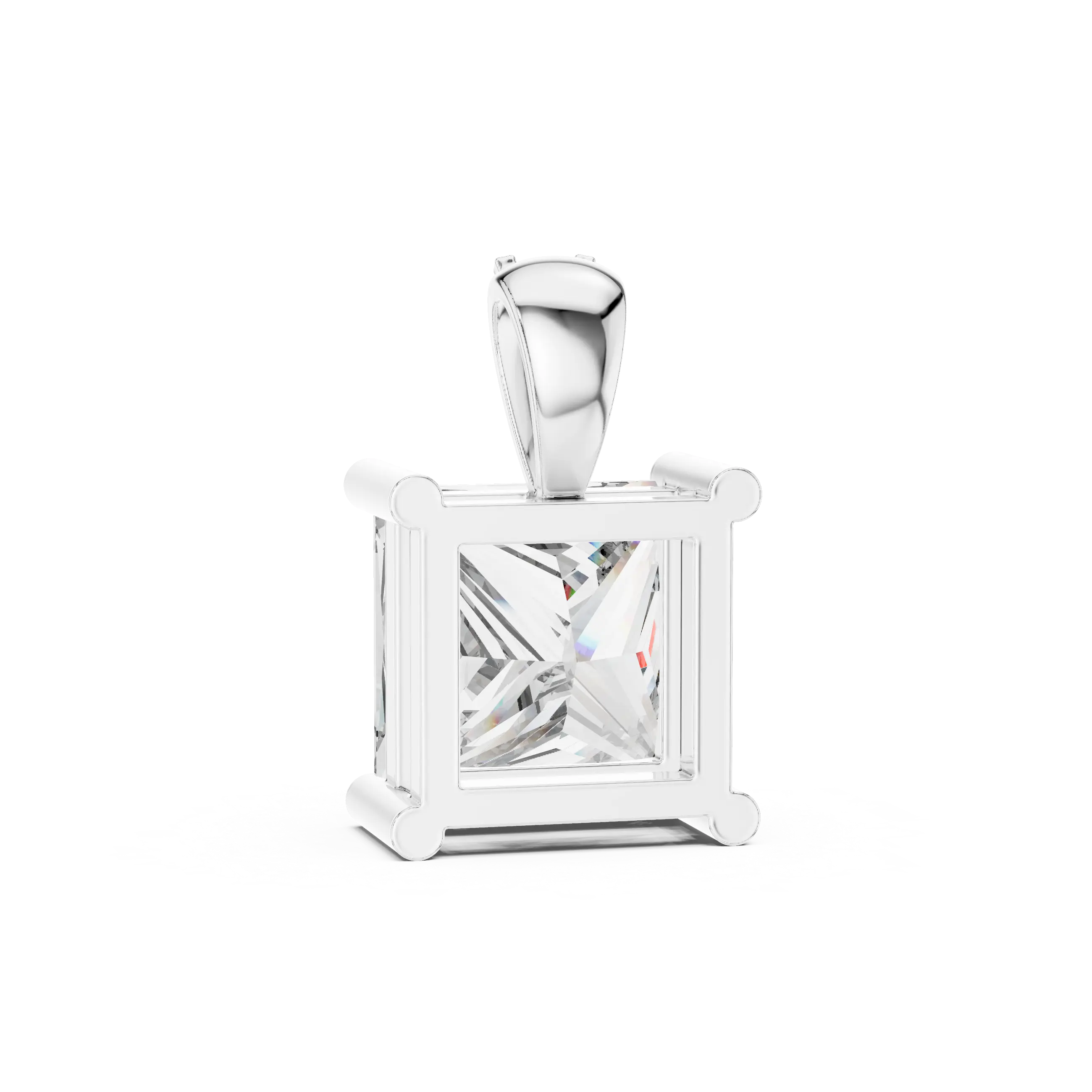 MJP09 - Princess-Cut Solitaire Pendant with Pave Accent Bail