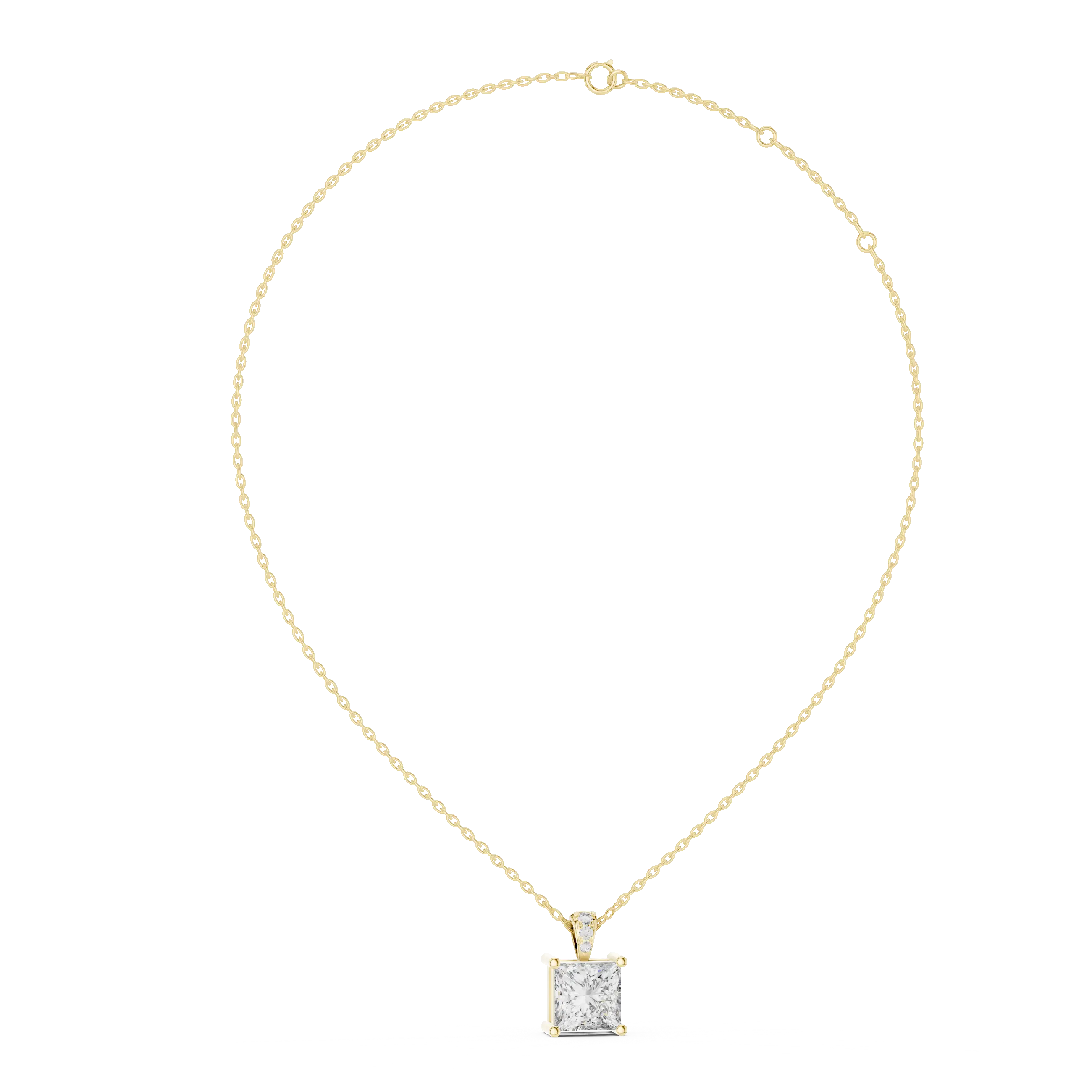 MJP09 - Princess-Cut Solitaire Pendant with Pave Accent Bail