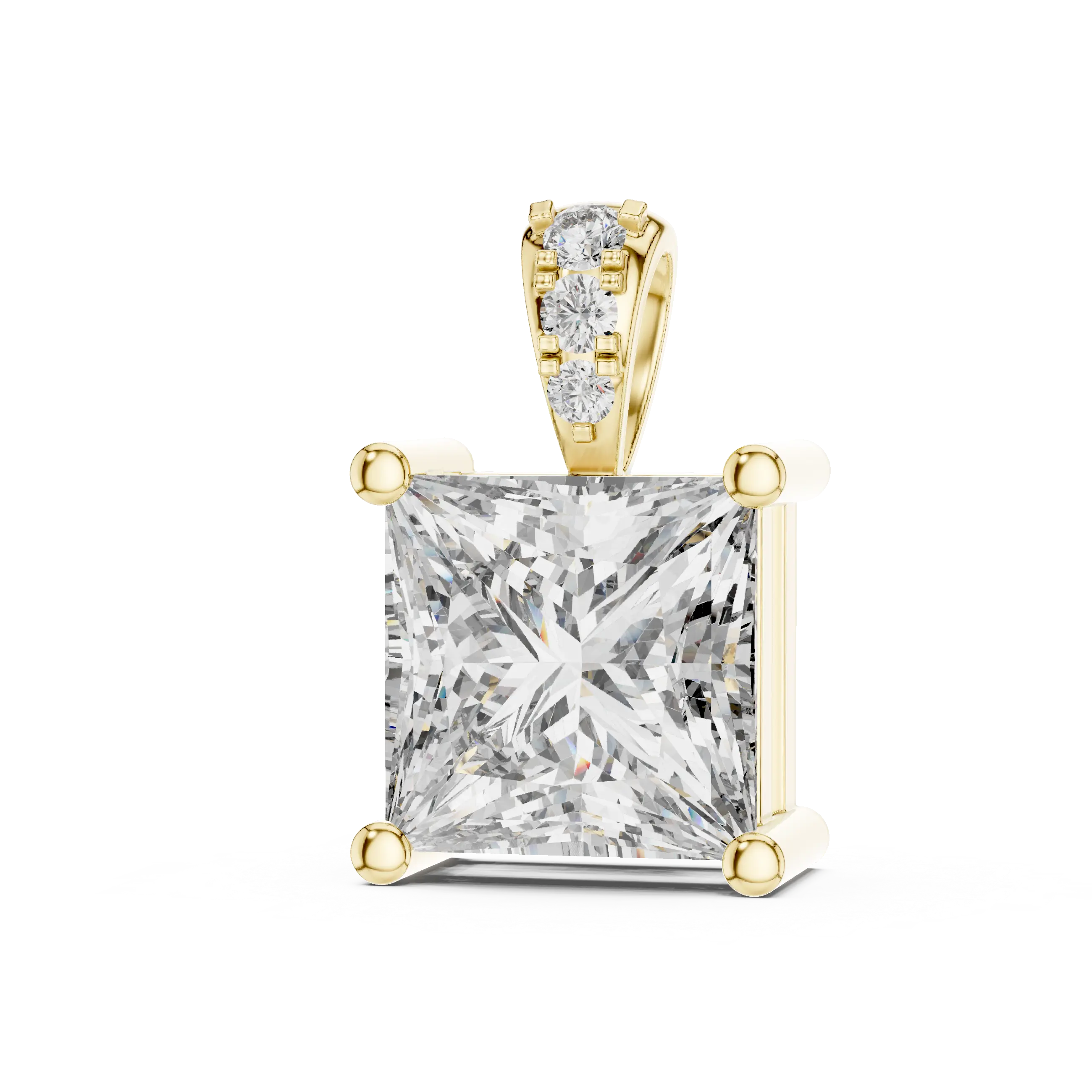 MJP09 - Princess-Cut Solitaire Pendant with Pave Accent Bail