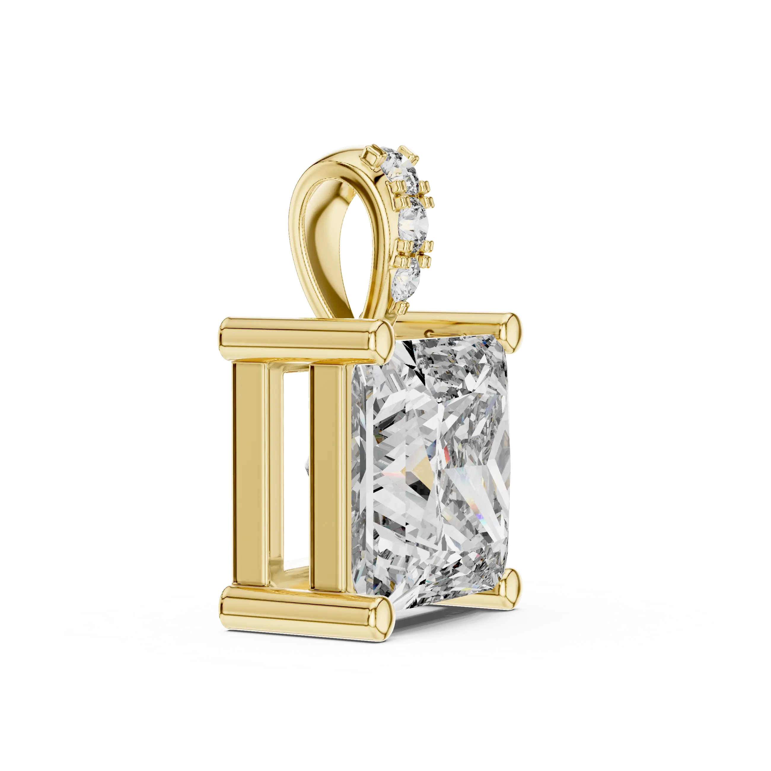 MJP09 - Princess-Cut Solitaire Pendant with Pave Accent Bail
