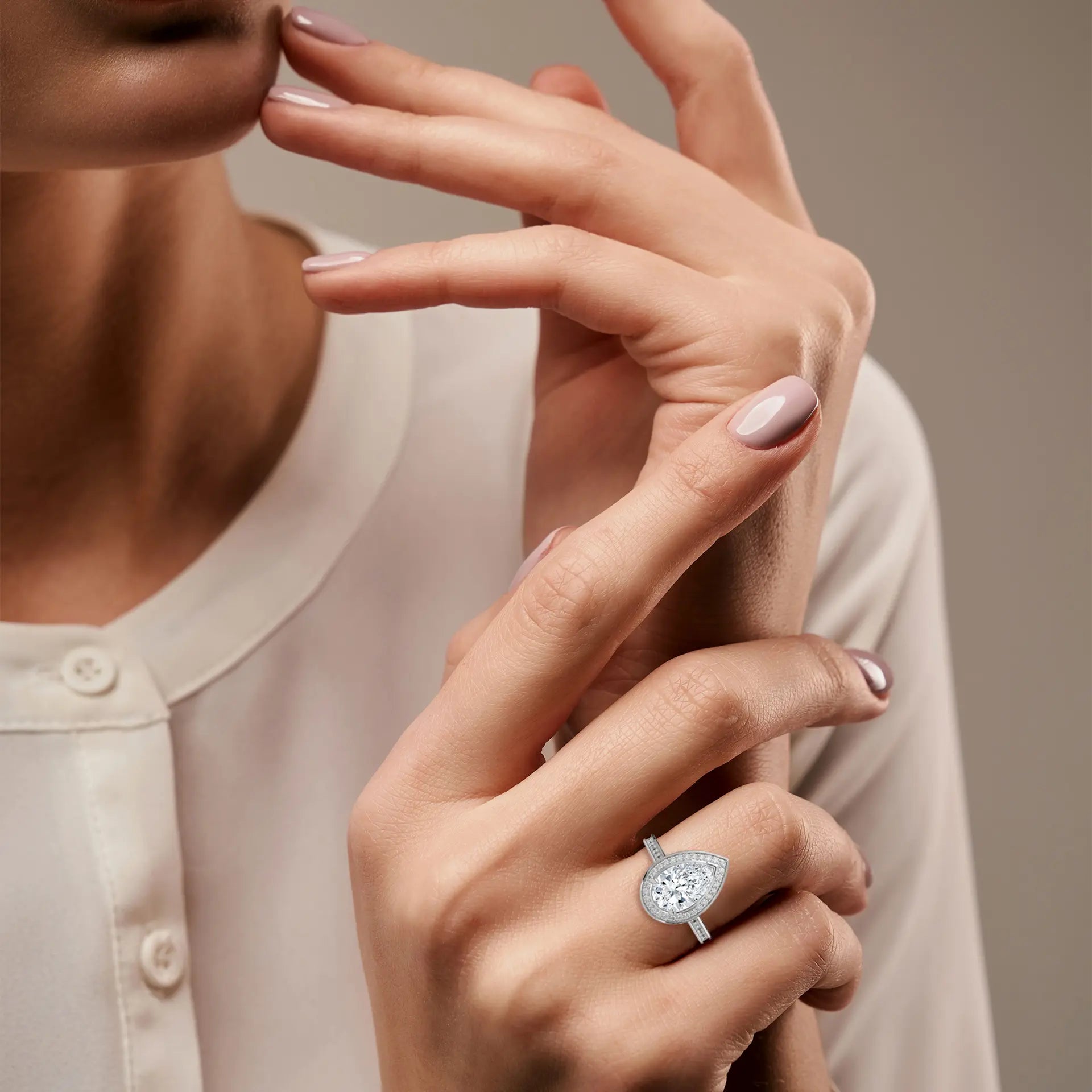 MJBS6 - Multi-Row Teardrop Framing Pave Accent Ring