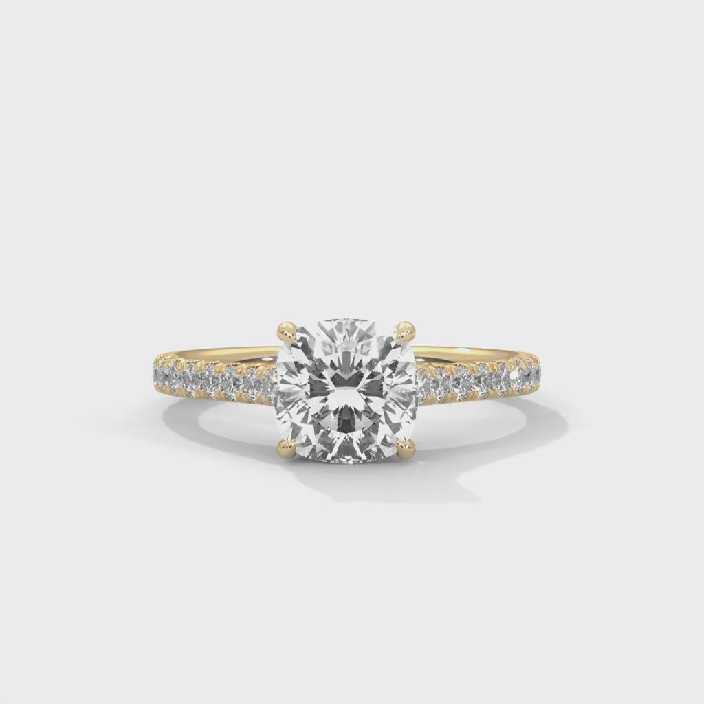 MJBS52 - Cushion Cut Pavé Solitaire with Hidden Halo
