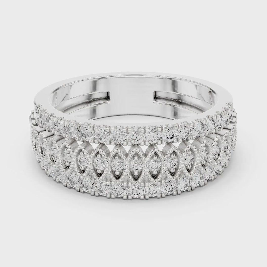 MJA009 - Elegant Wide Three-Row Openwork Statement Ring