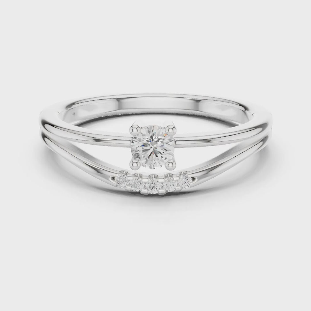 MJCLS8 - Floating Round Cut Solitaire Split Band with Accent Row