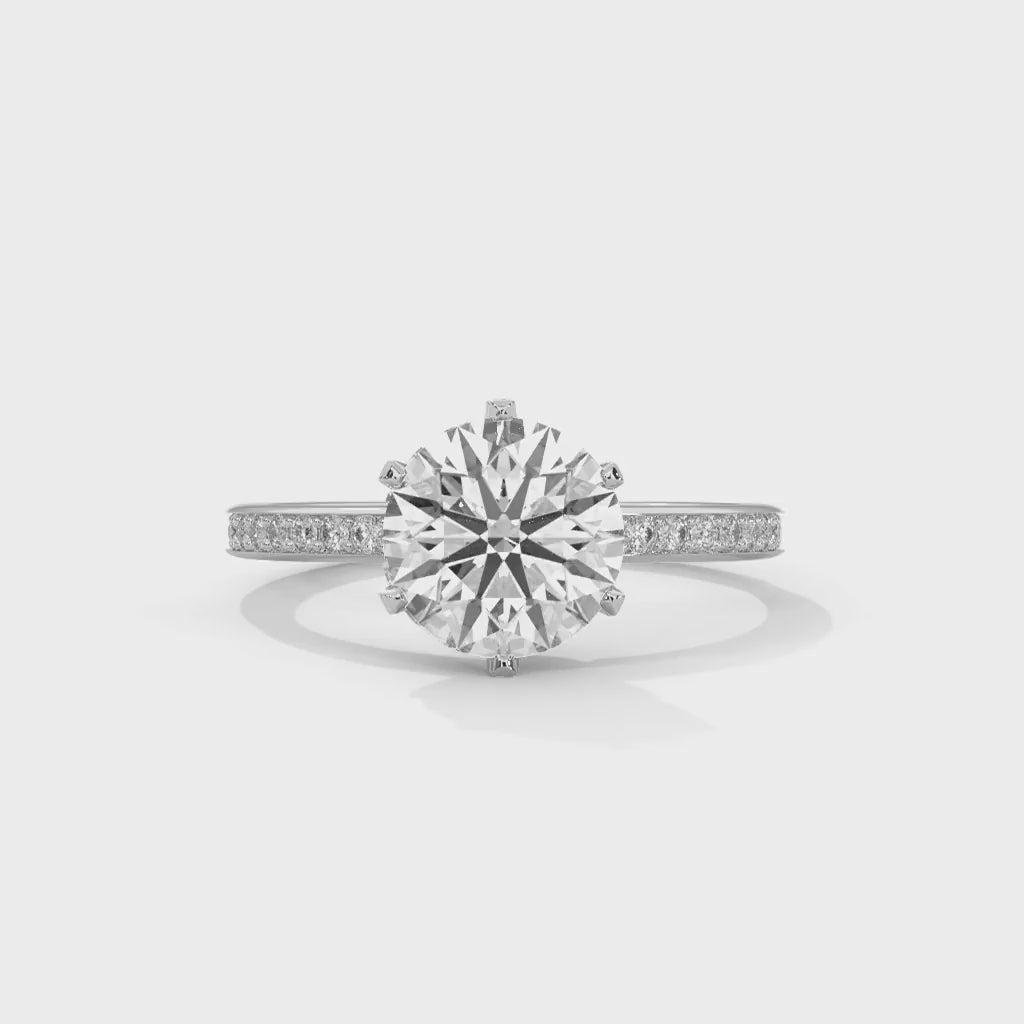 MJBS8 - Six-Prong Round Stone Pavé Accent Ring
