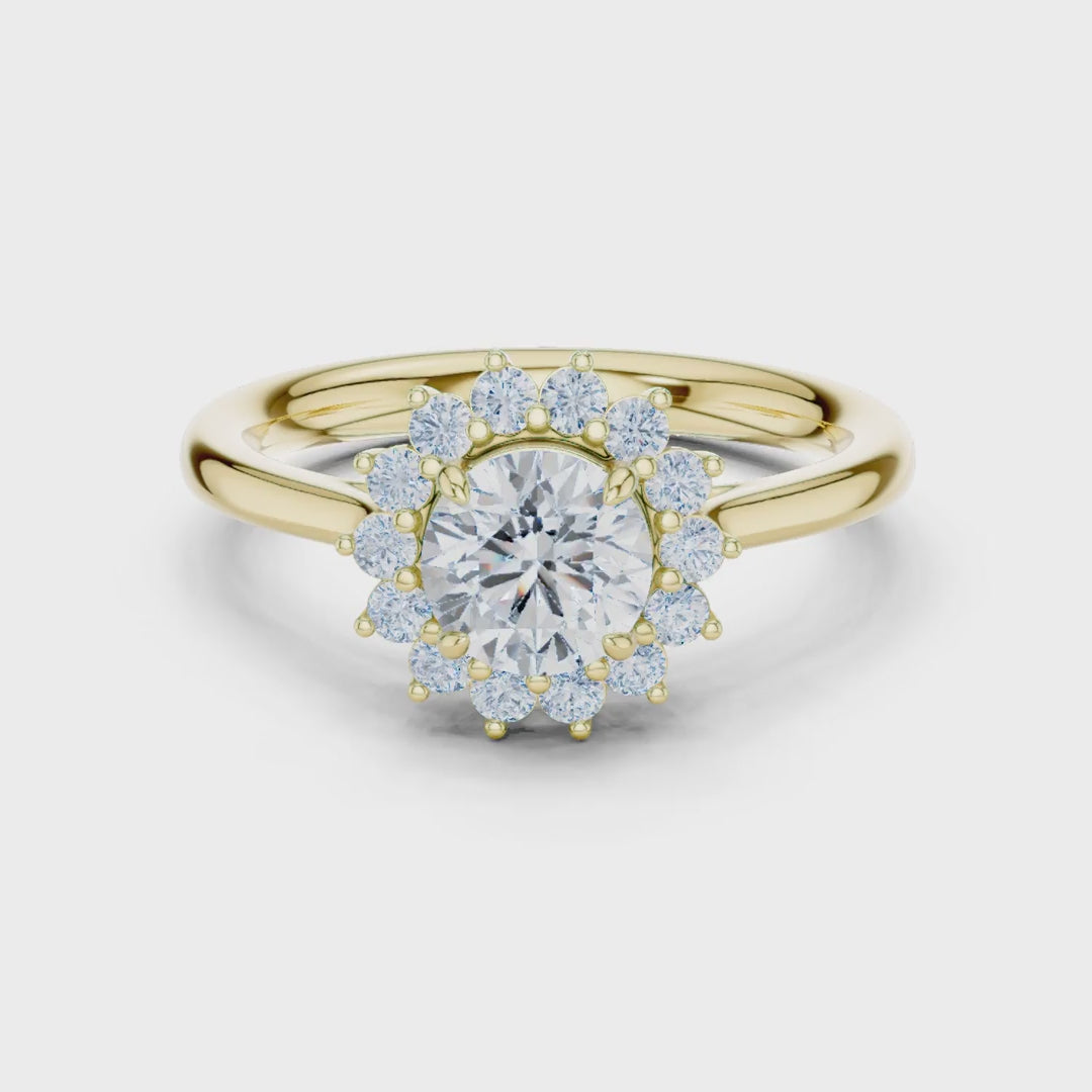 MJR068 - Round Floral Sunburst Border Engagement Ring