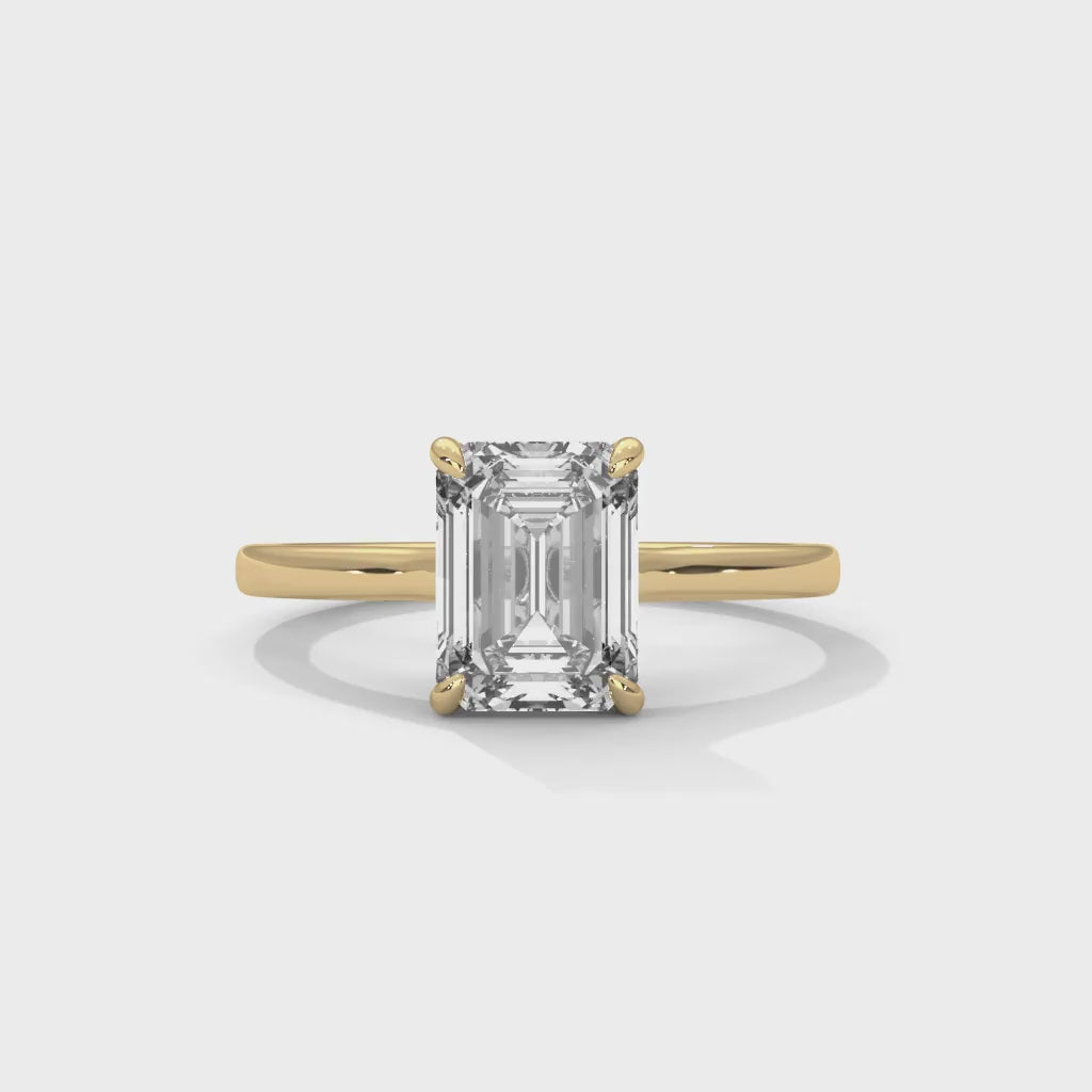 MJBS18 - Emerald Cut Solitaire Engagement Ring with Polished Band