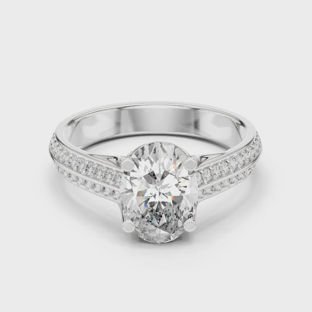 MJR0120 - Oval Center Stone Ring with Parallel Double Pavé Band