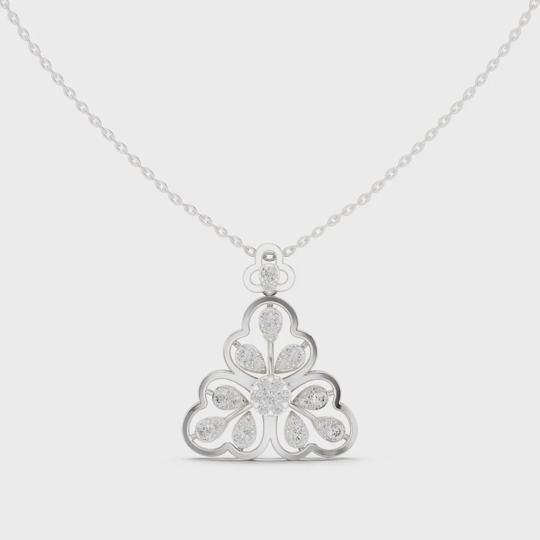 MJP11 - Openwork Floral Fan Diamond Pendant Necklace