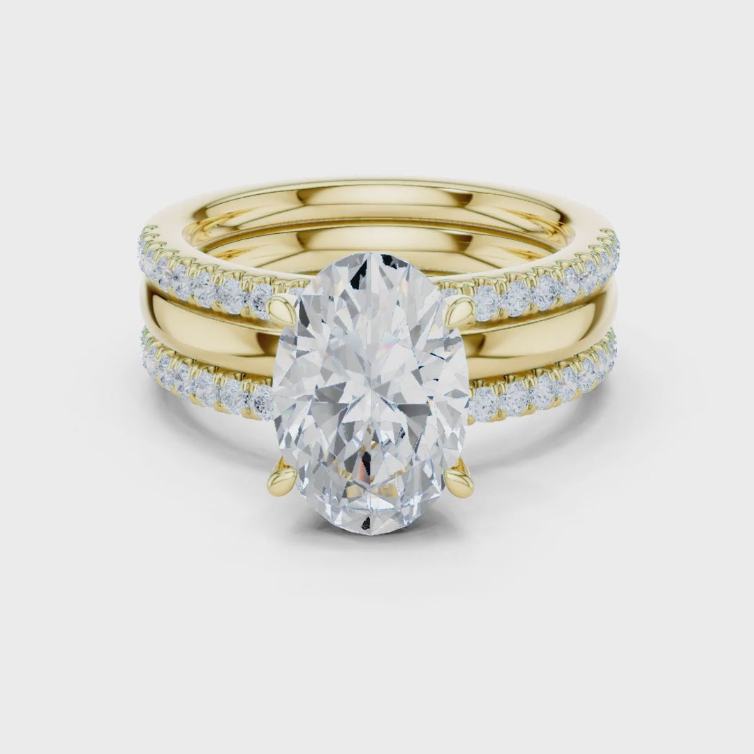 MJR097 - Oval Solitaire Engagement Ring on Multi-Row Sparkle Band