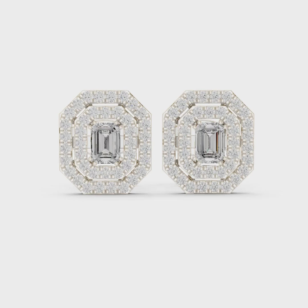 MJER35 - Double Octagon Halo Emerald Cut Studs