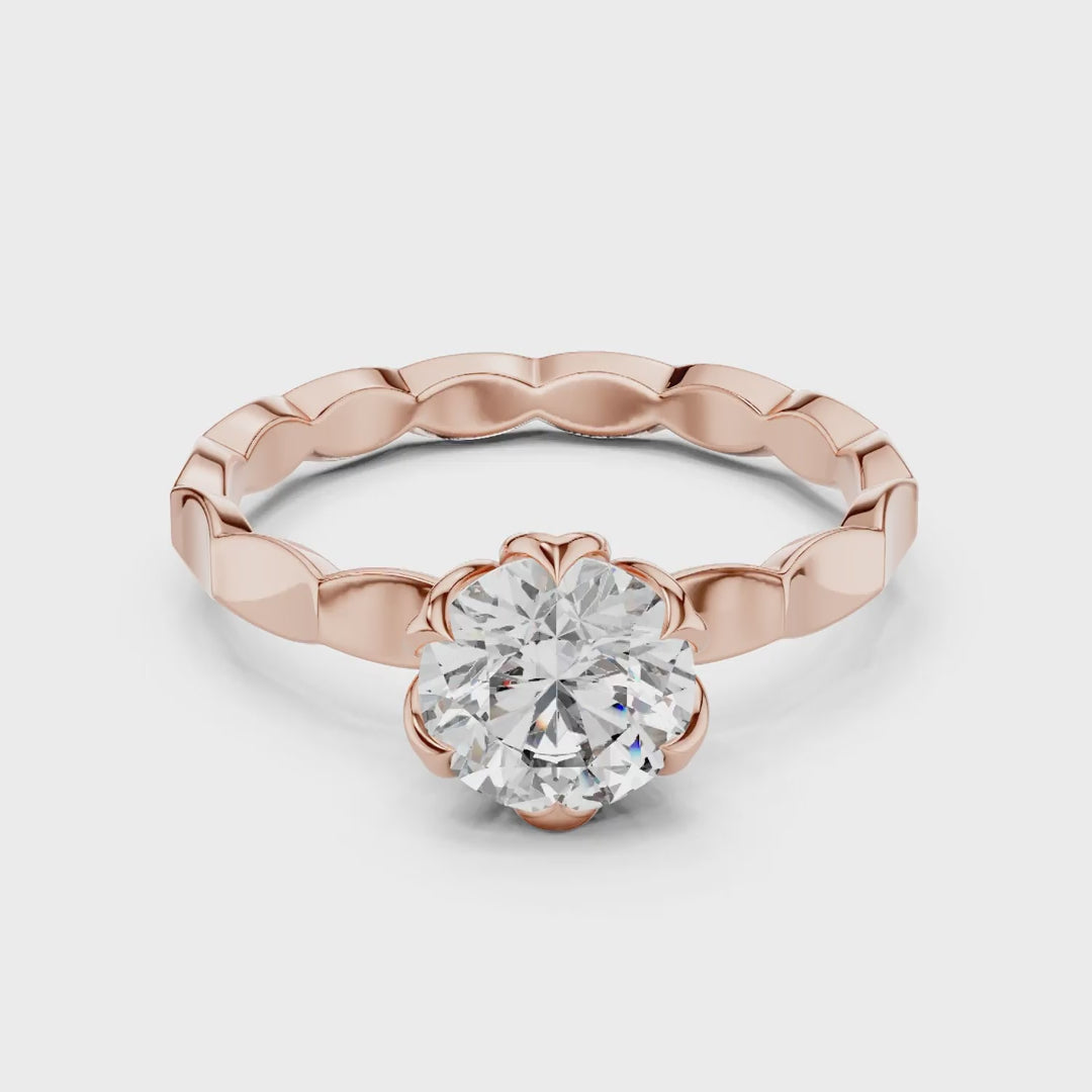 MJR005 - Round Solitaire Ring with Scalloped Flower Setting