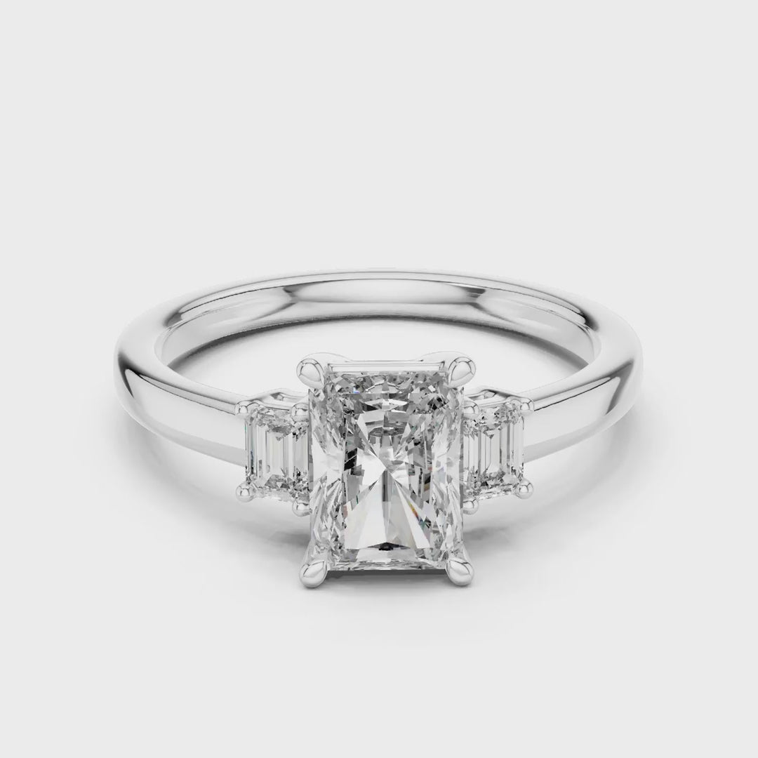 MJR027 - Radiant Cut Three Stone Engagement Ring