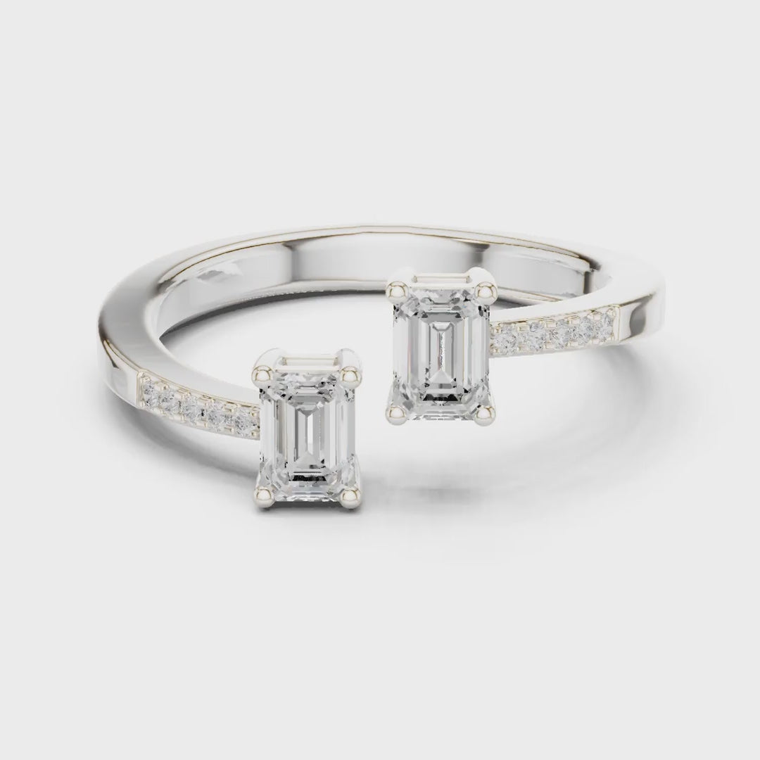 3.15 Carat Lab Grown Diamond Twin Emerald Cut TOI ET MOI Engagement Ring