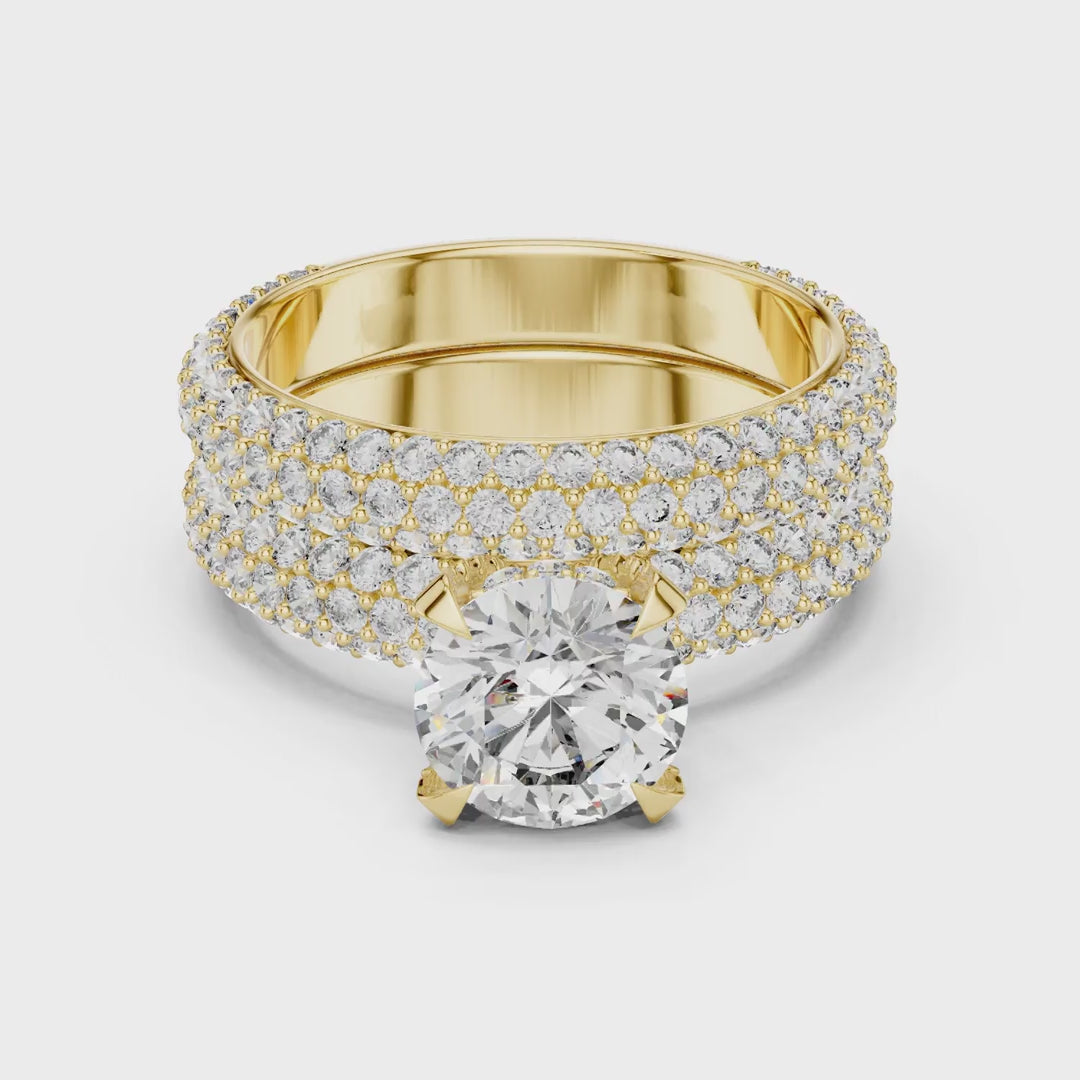 MJTW3 - Radiant Round Solitaire Triple Row Pavé Band Set