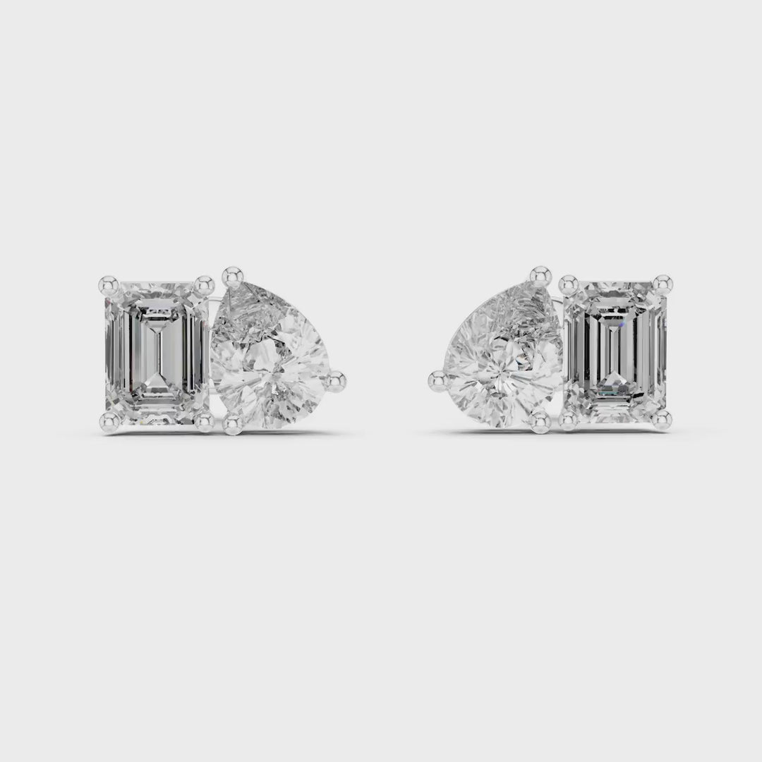 MJER21 - Pear and Emerald Cut Dual Stone Studs