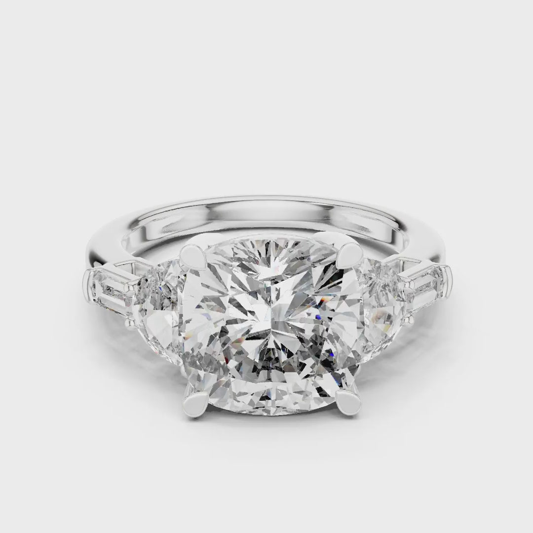 MJR0138 - Grand Cushion Gemstone Ring with Multi-Shape Side Accents