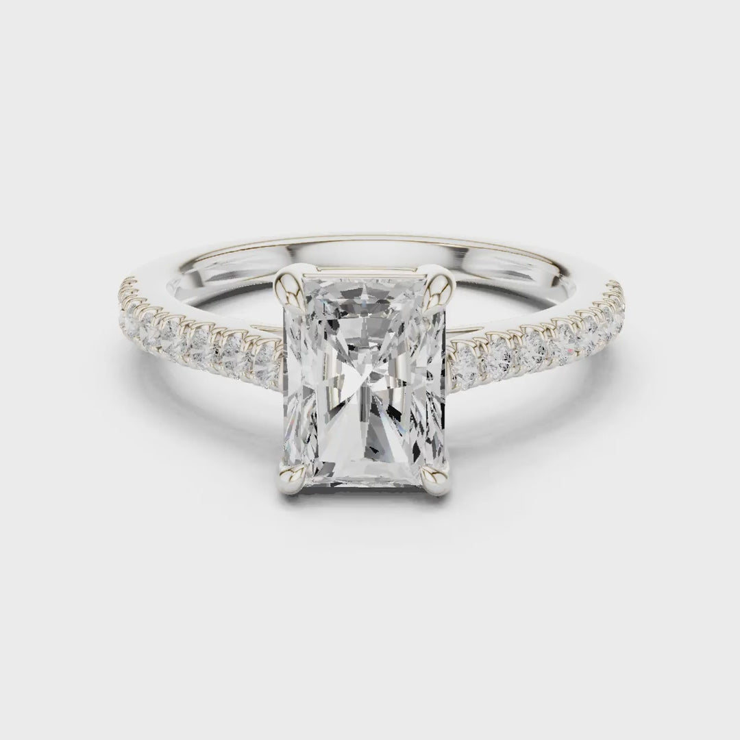 MJR090 - Radiant Cut Solitaire Engagement Ring with Pavé Band