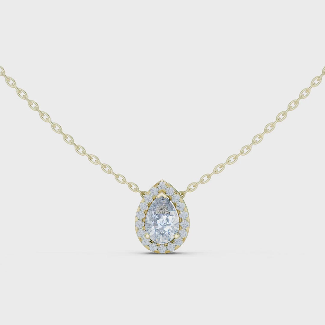 MJP51 - Stationary Pear Halo Solitaire Pendant