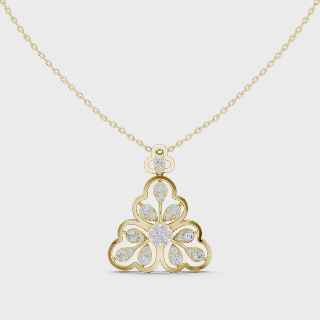 MJP11 - Openwork Floral Fan Diamond Pendant Necklace