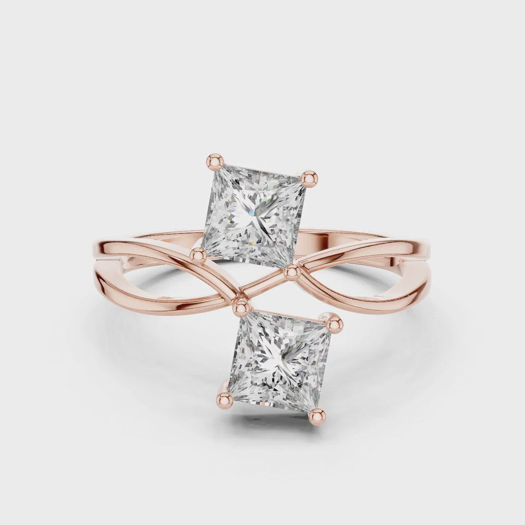 MJR045 - Princess Cut Twin Stone Infinity Loop Statement Ring