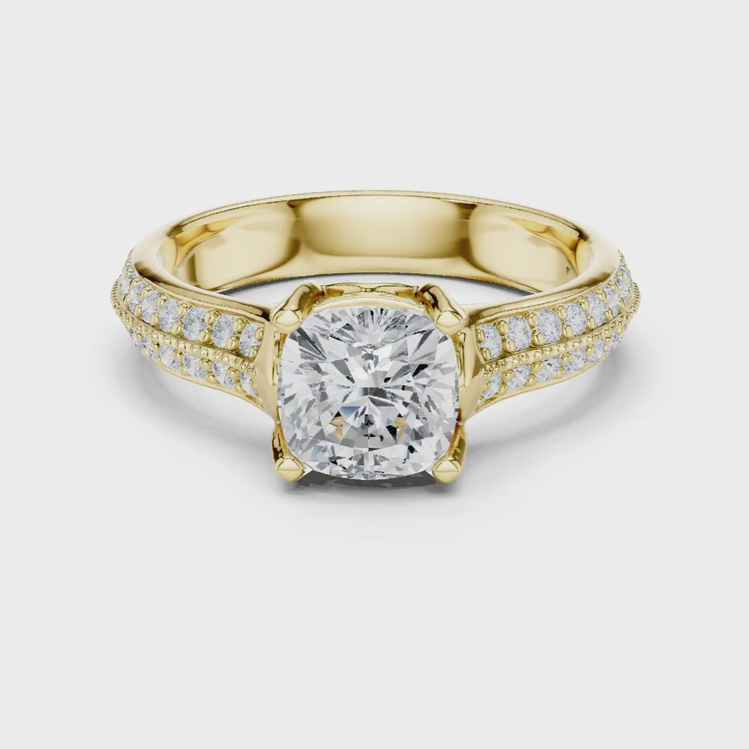 MJR0105 - Cushion Cut Solitaire Ring with Milgrain Channel Accents