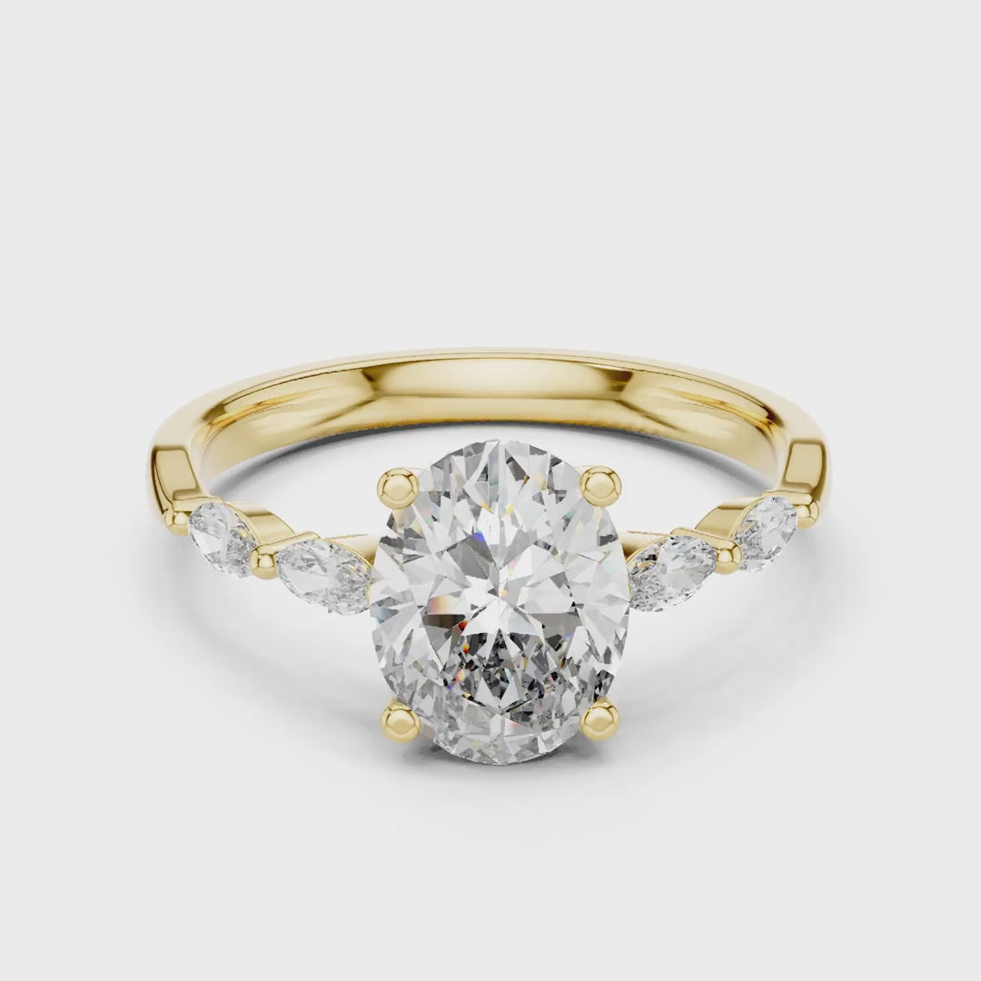 MJR083 - Marquise Beaded Side Accent Oval Solitaire Ring