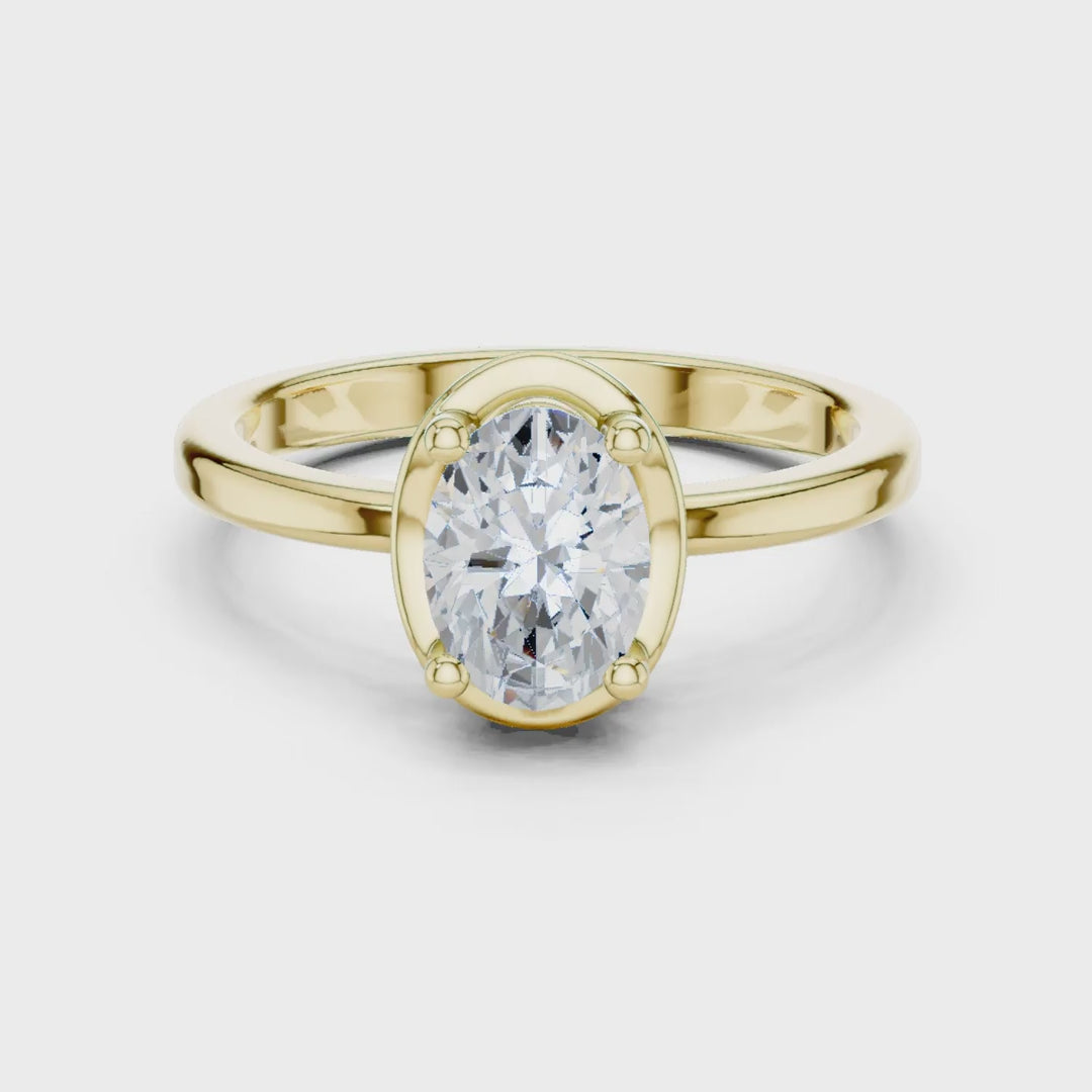 MJR0153 - Oval Bezel-Set Solitaire Ring with Polished Plain Band