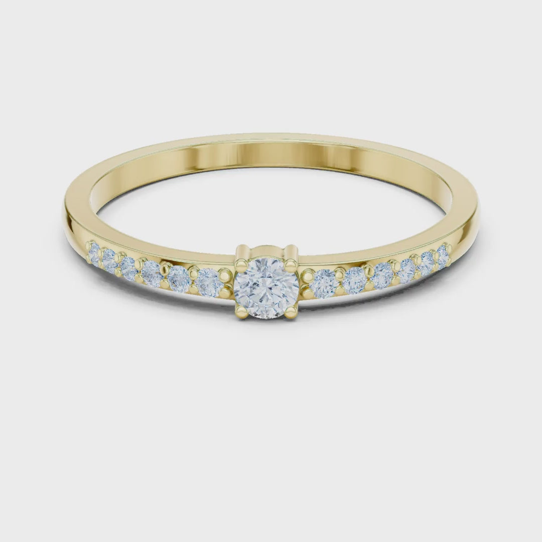 MJR0137 - Petite Round Brilliant Solitaire Ring with Delicate Pavé Band