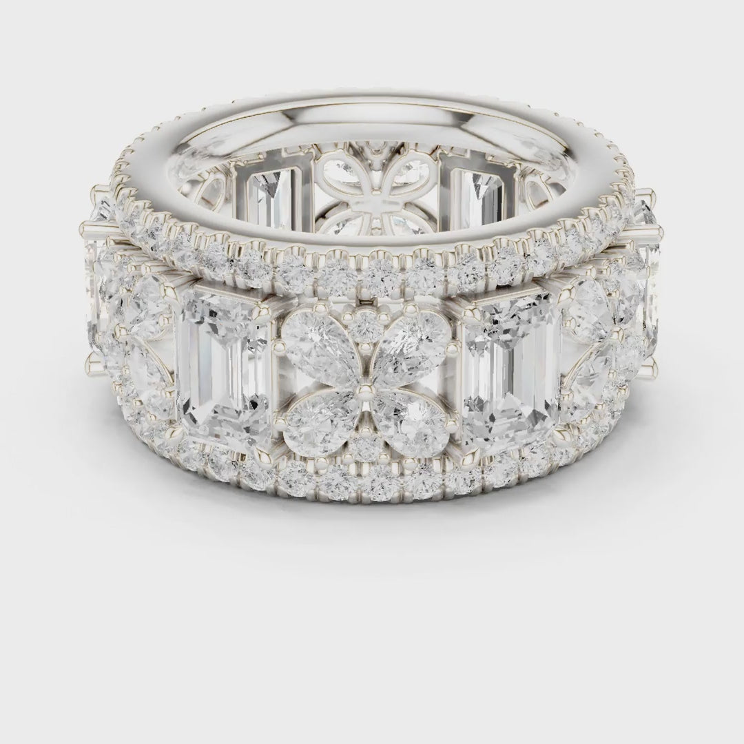 MJET040 - Intricate Petal Accent Multi-Row Eternity Ring