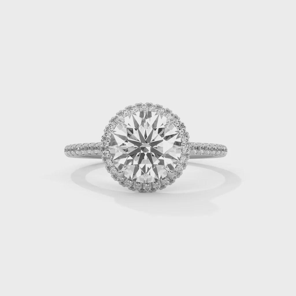 MJBS14 - Round French Pavé Halo Engagement Ring