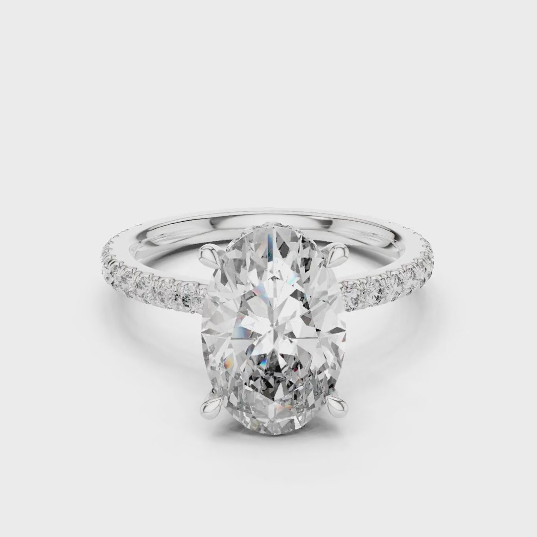 MJR0114 -Double Hidden Halo Oval Solitaire Ring with Pavé Band