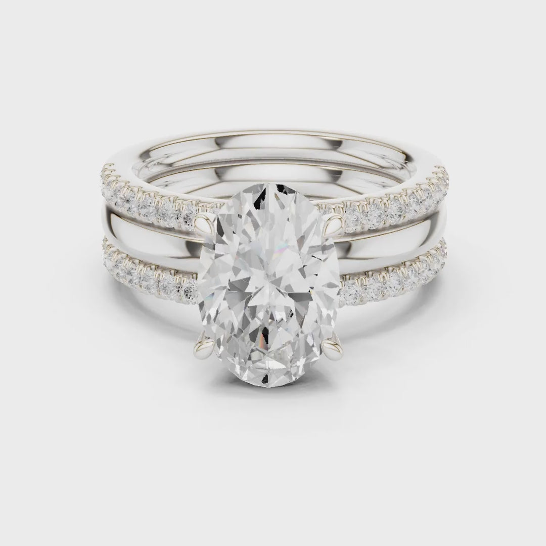 MJR097 - Oval Solitaire Engagement Ring on Multi-Row Sparkle Band