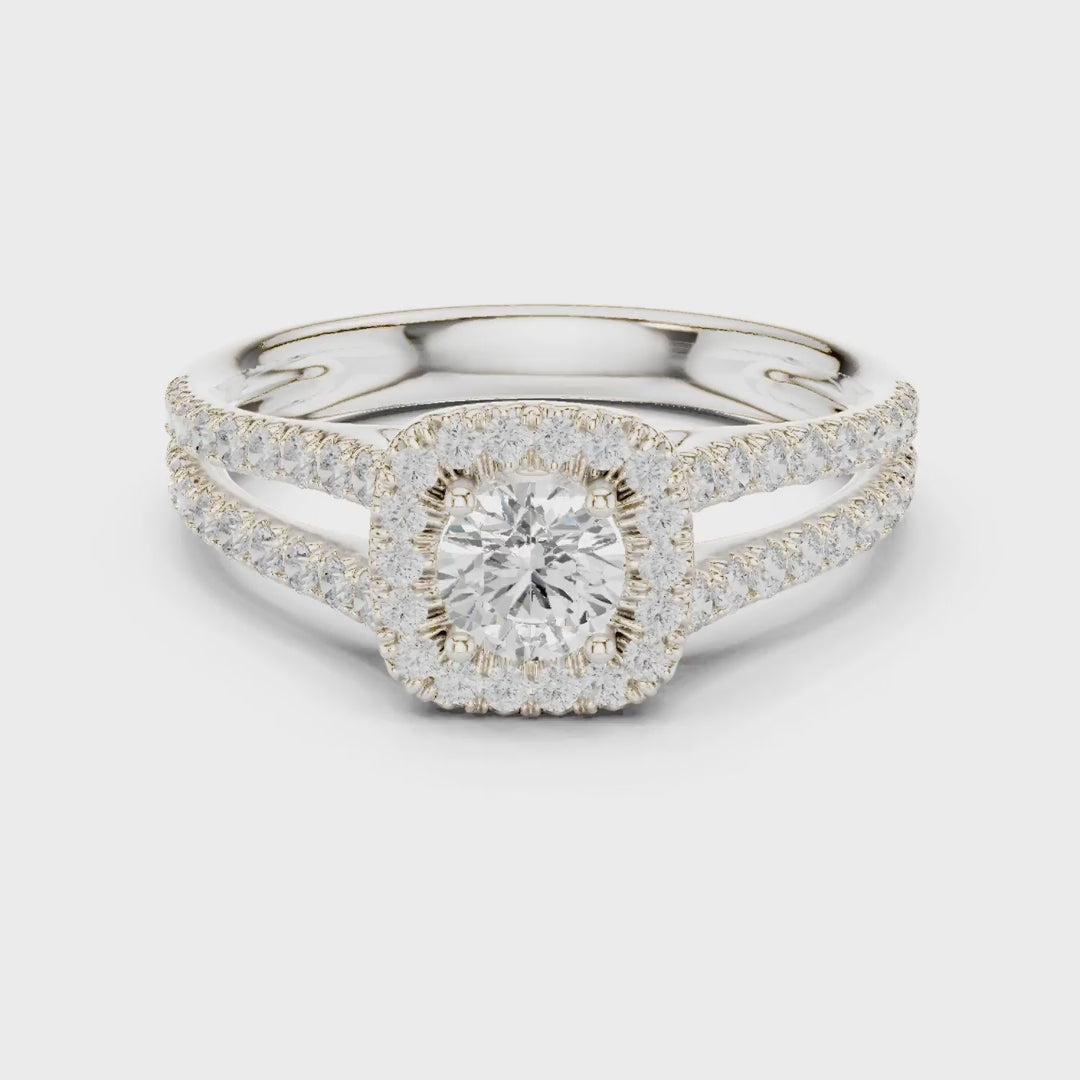 MJR0103 - Cushion Halo Round Cut Ring with Open Split Shank