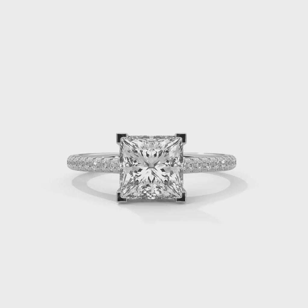 MJBS10 - Princess Cut Delicate Pavé Prong-Set Solitaire