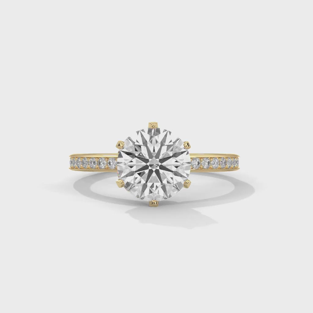MJBS8 - Six-Prong Round Stone Pavé Accent Ring