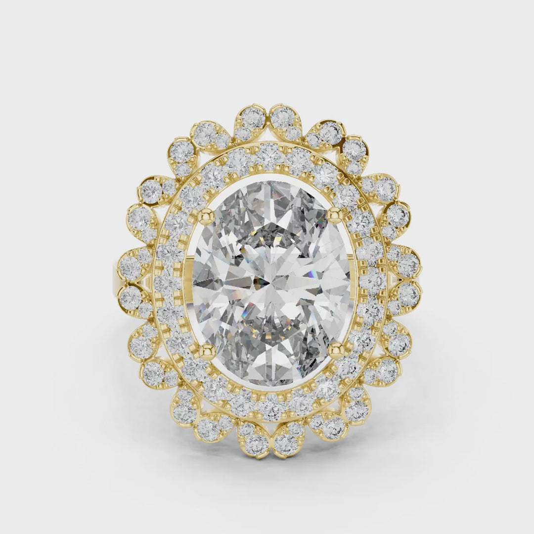 MJR0109 - Floral Scalloped Double Halo Oval Solitaire Ring