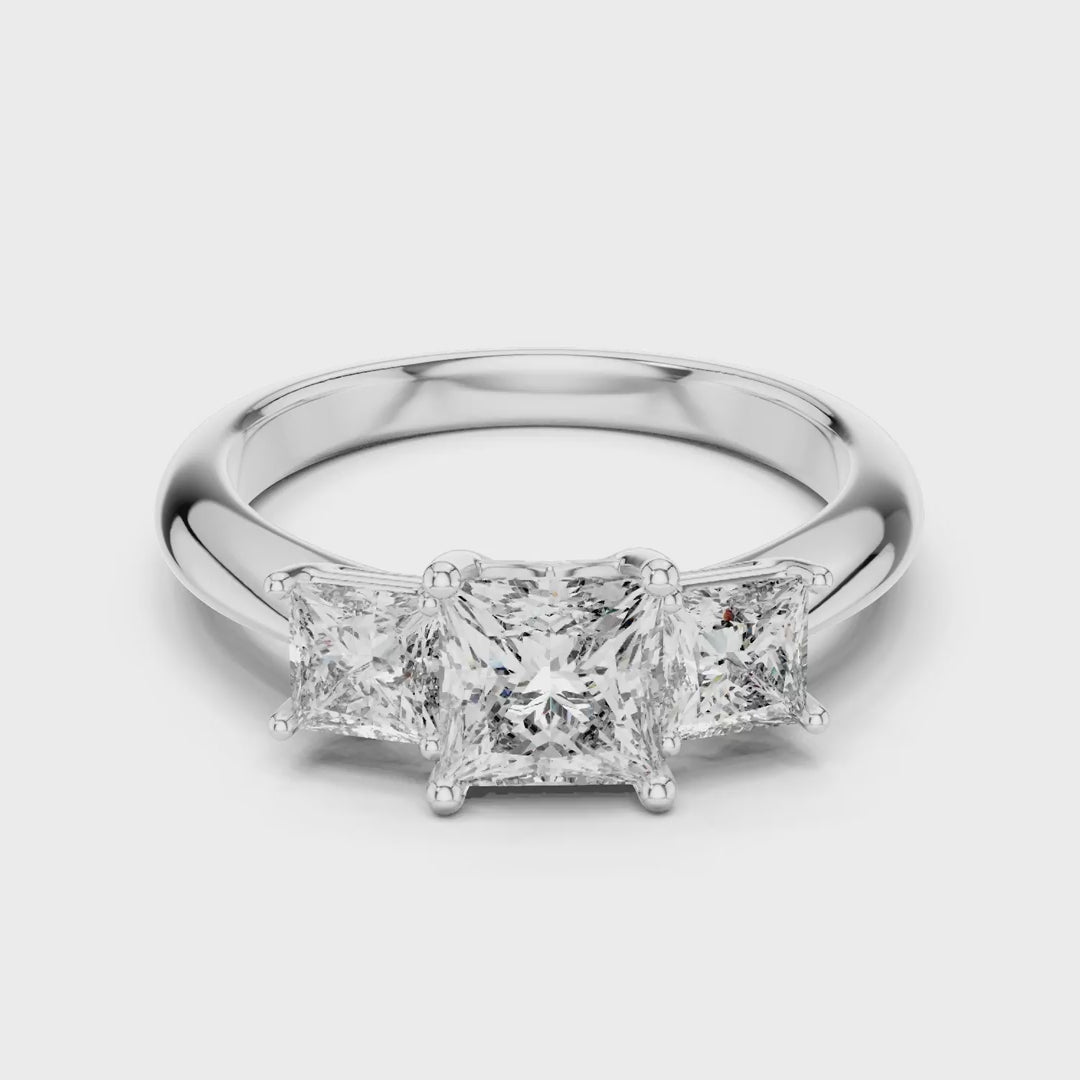 MJR031 - Princess Cut Three Stone Engagement Ring