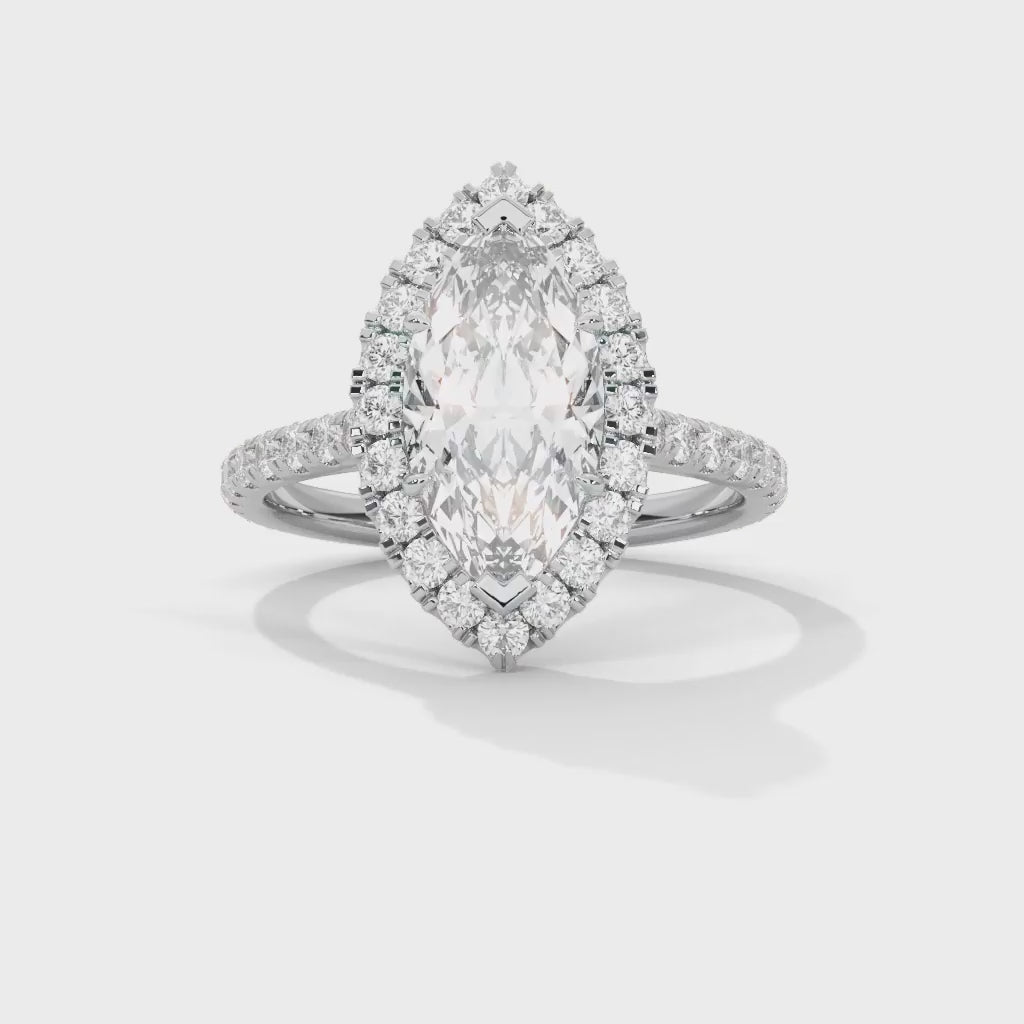 MJBS46 - Marquise Cut French Pavé Halo Engagement Ring