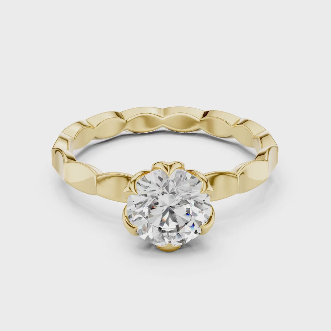 MJR005 - Round Solitaire Ring with Scalloped Flower Setting