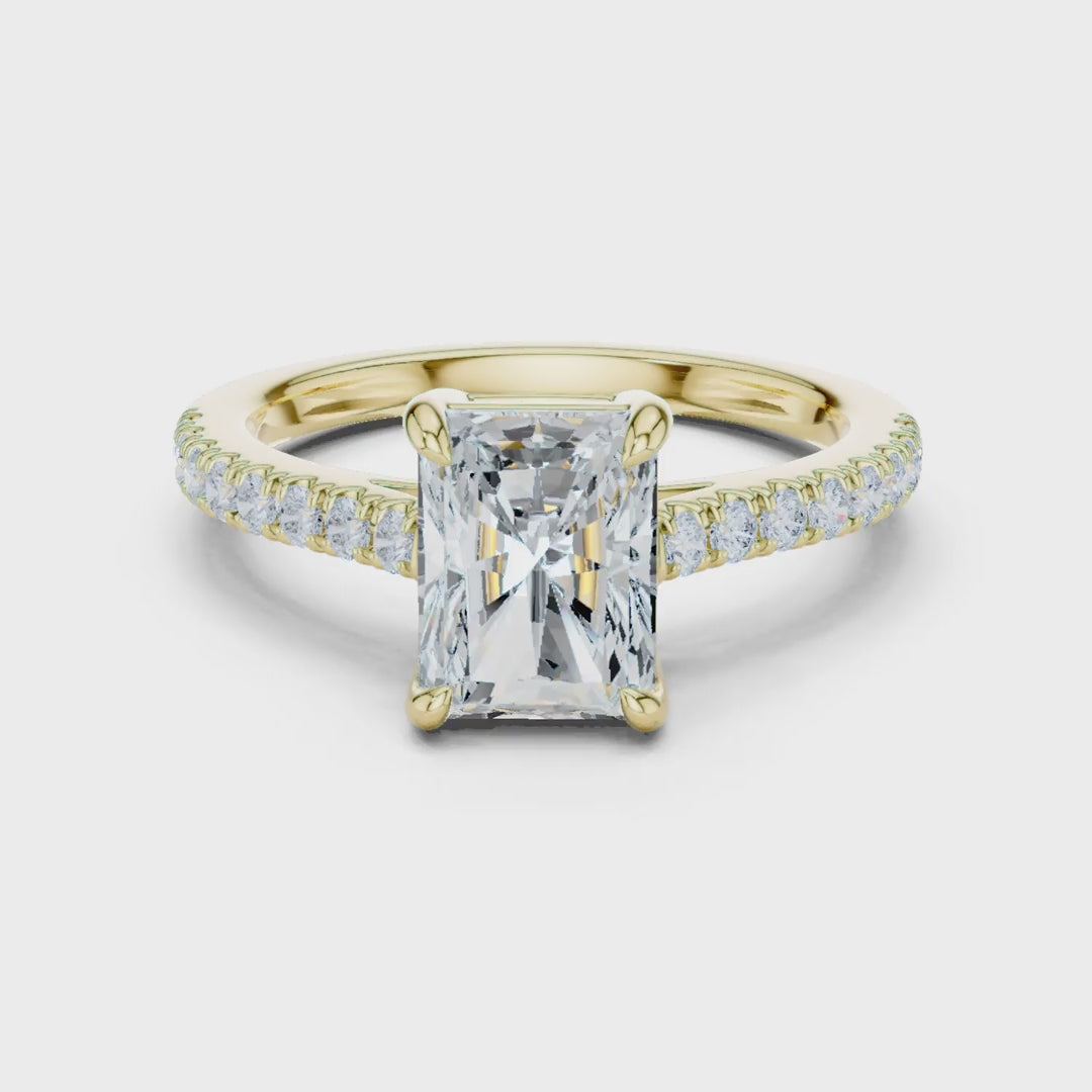 MJR090 - Radiant Cut Solitaire Engagement Ring with Pavé Band