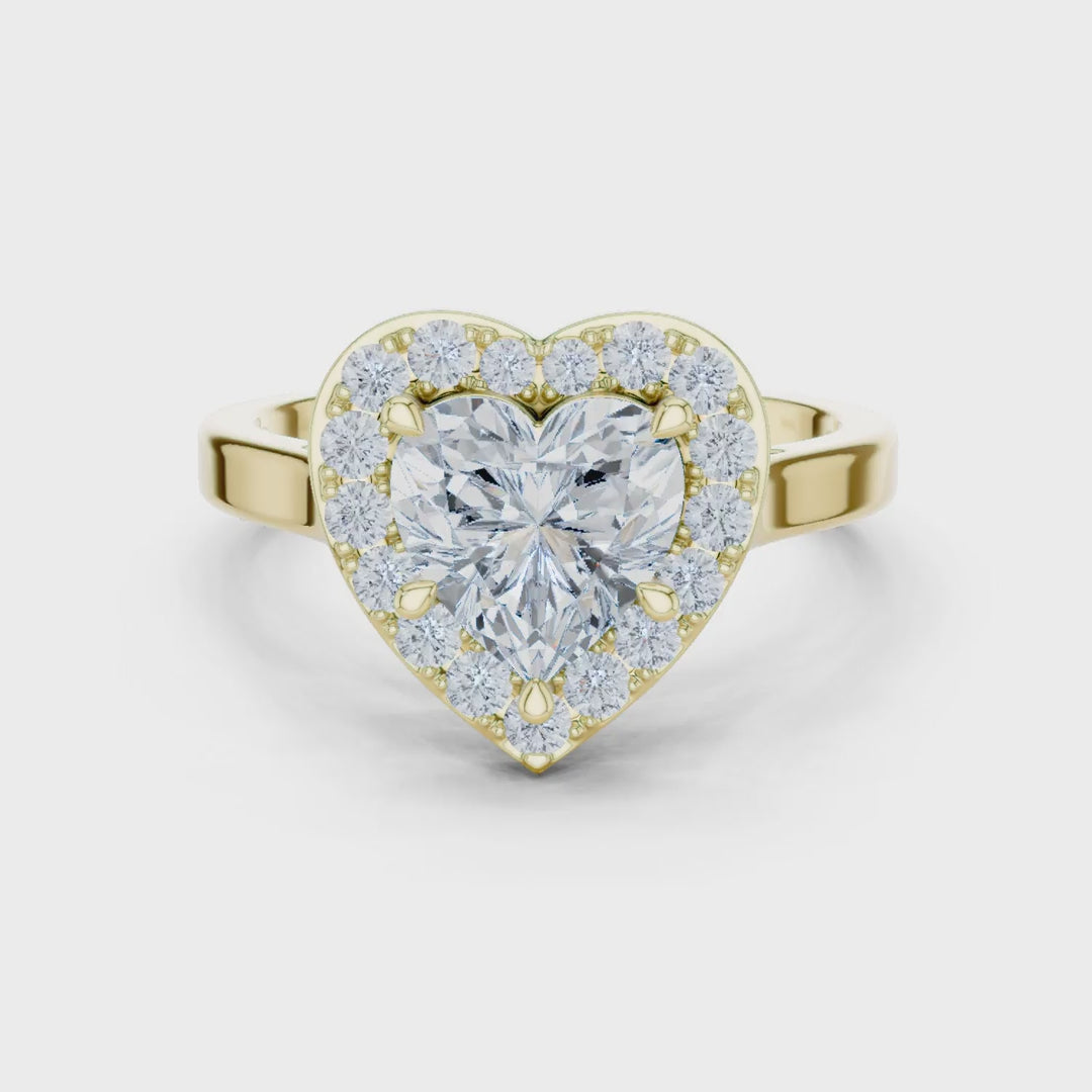MJR0132 -Heart Cut Halo Engagement Ring on Smooth Metal Band